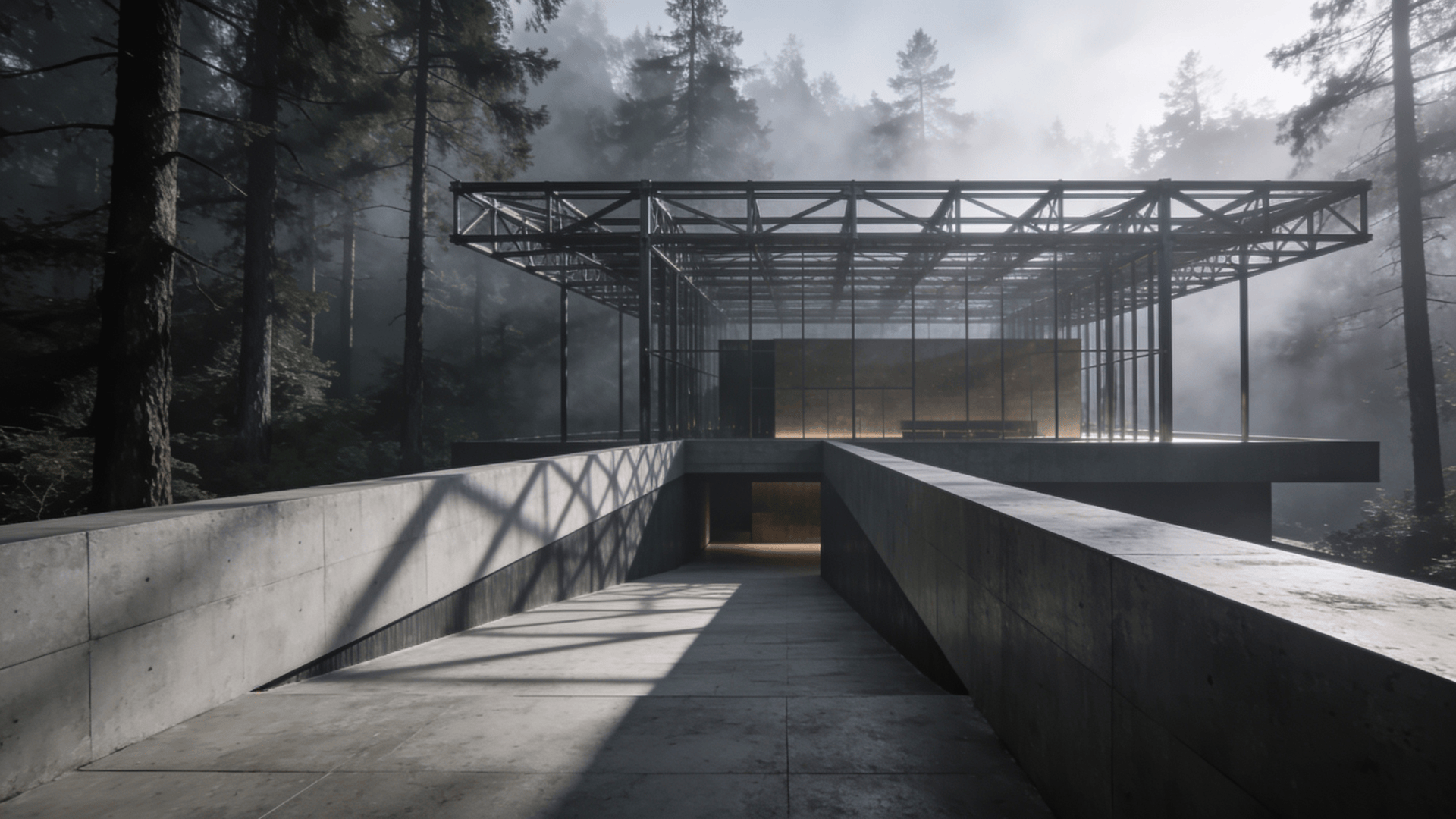 Museum with Steel Frame — Misty Forest