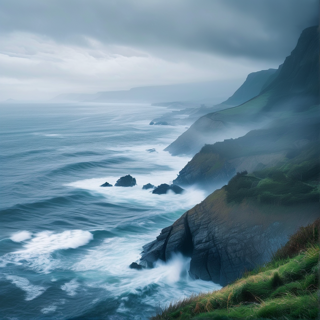 Misty Coastal Cliffs
