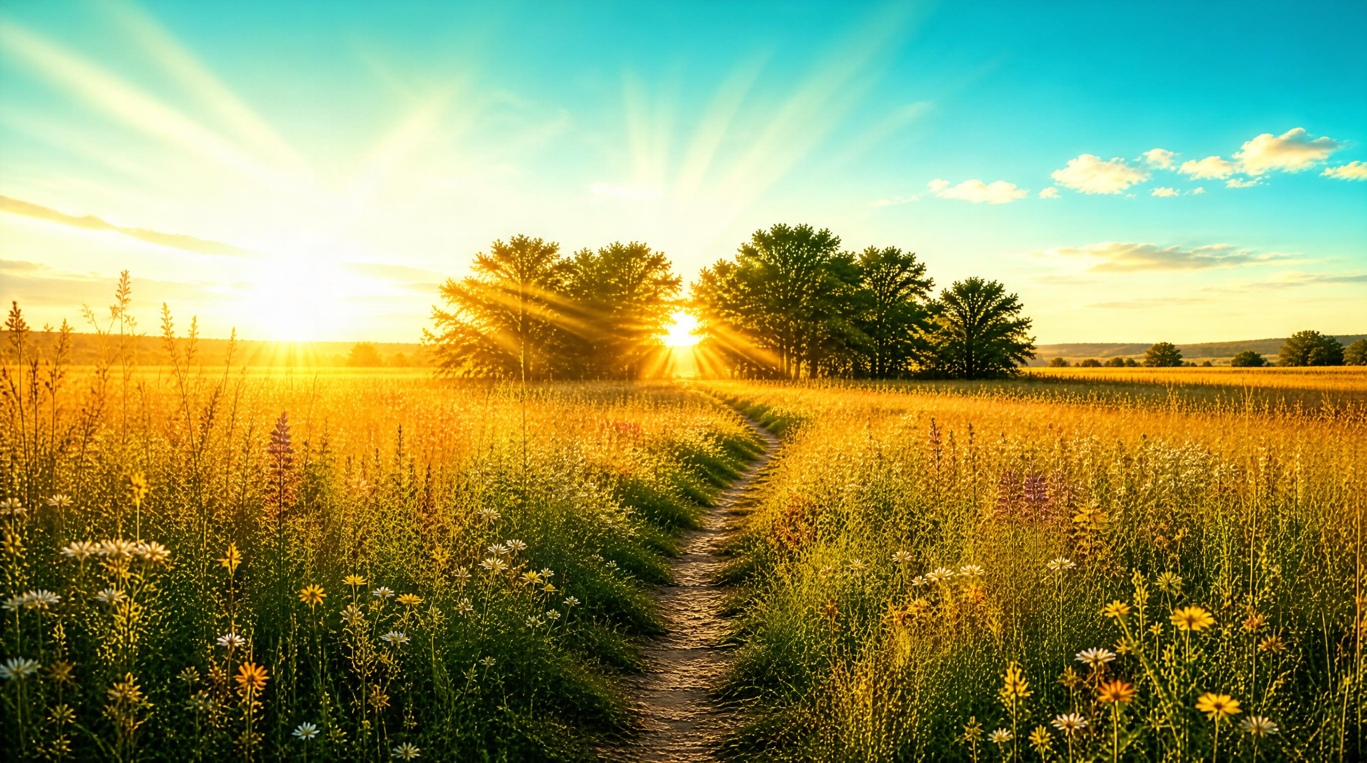 Sunset Path Through Wildflower Field