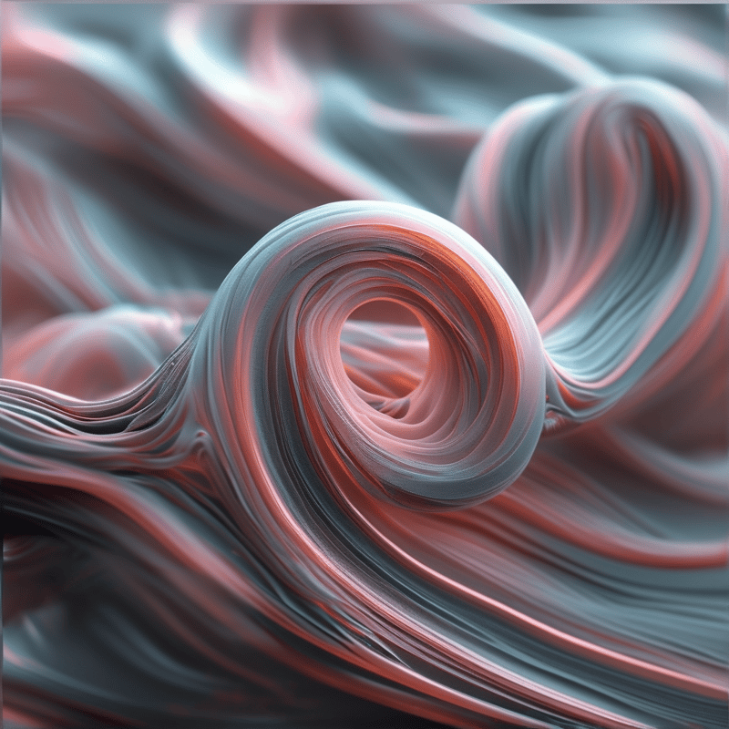 Soft layered silk fabric curls into a central spiral of pink and cool grey tones, with flowing folds filling the frame.