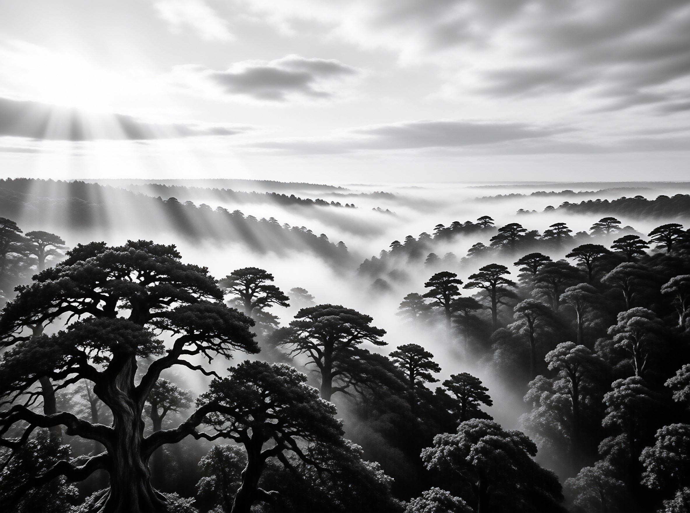 Sunlit Misty Forest