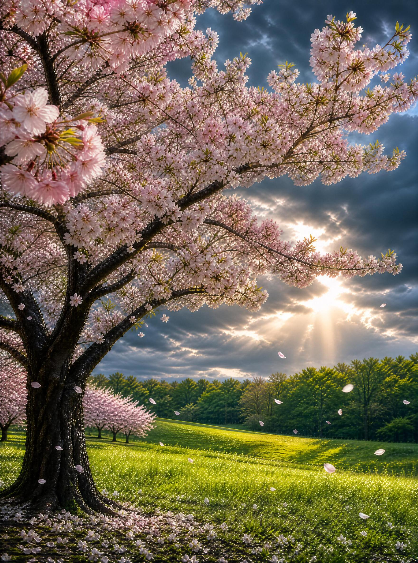 Cherry Blossom Tree in Spring Field