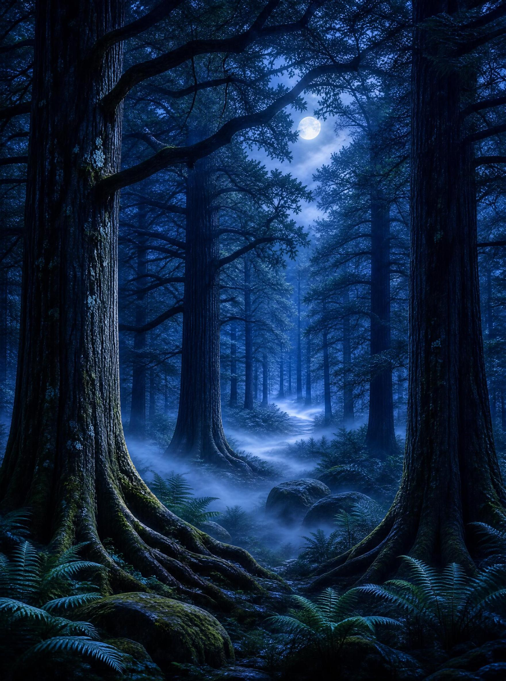 Moonlit Misty Forest