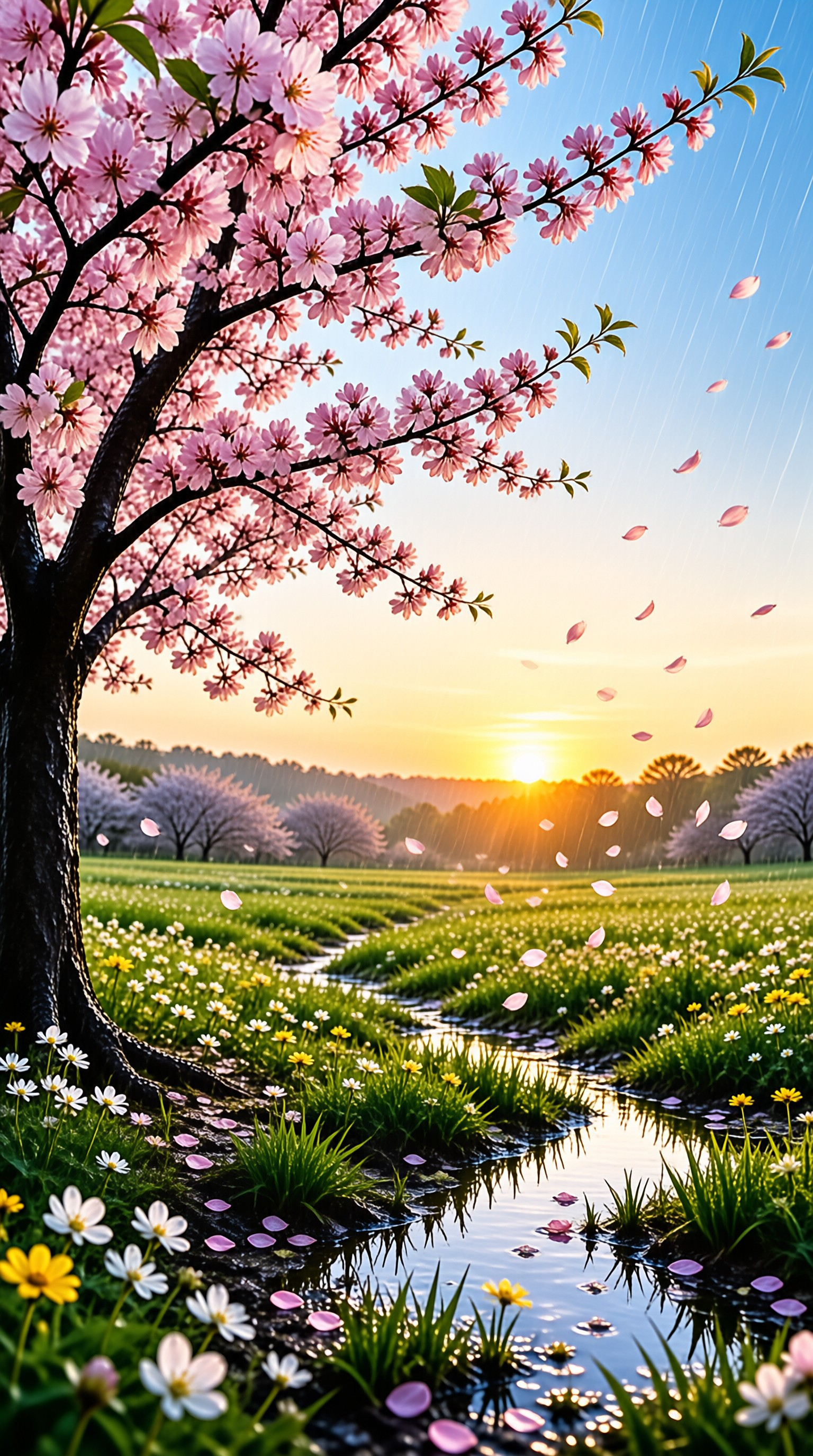 Cherry Blossom Sunset Scene