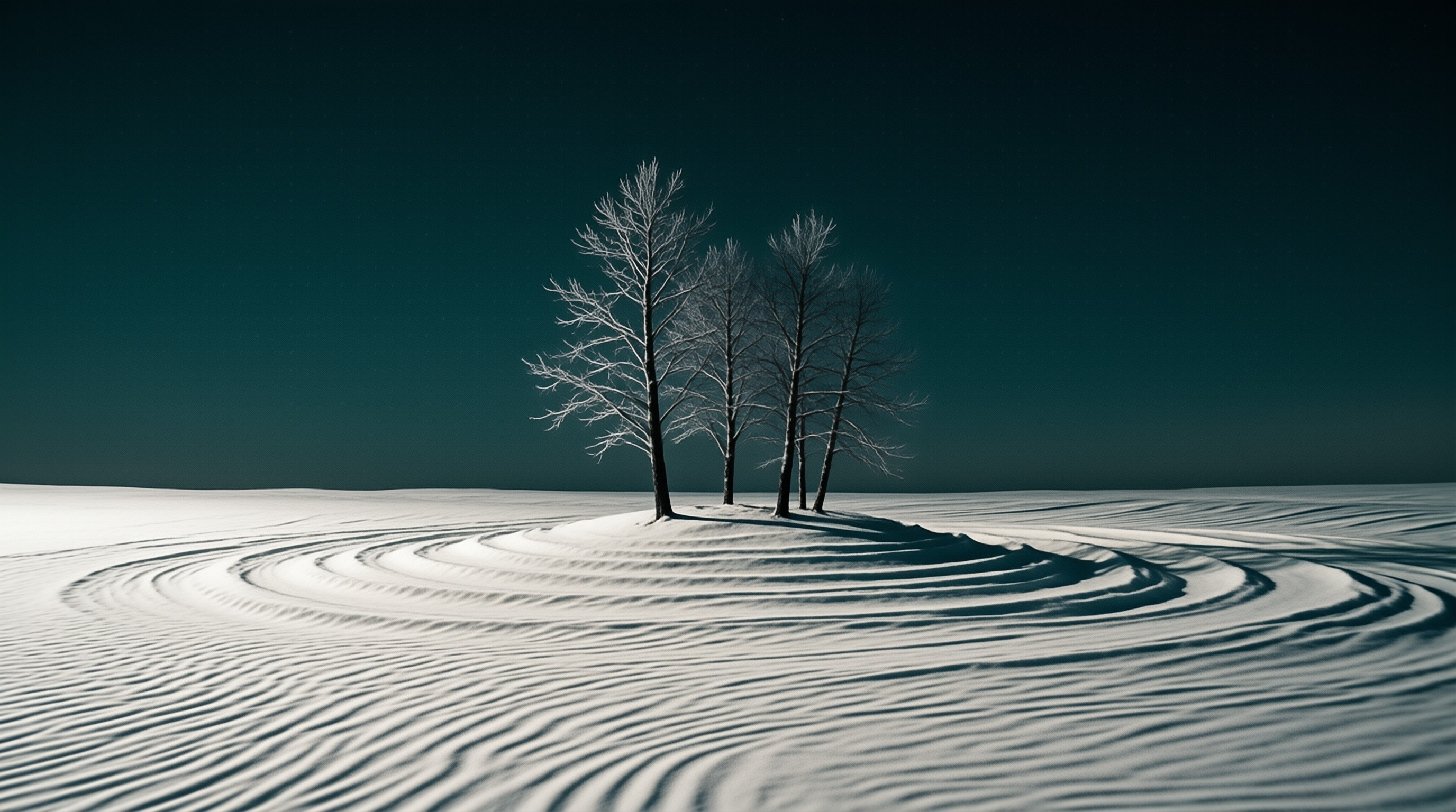 Bare Trees in Snowy Field