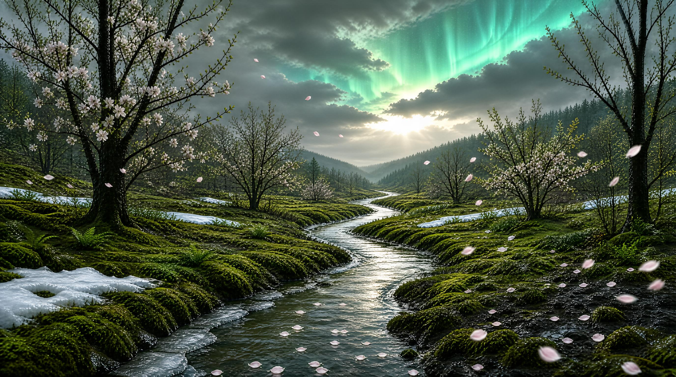 Spring Stream with Aurora