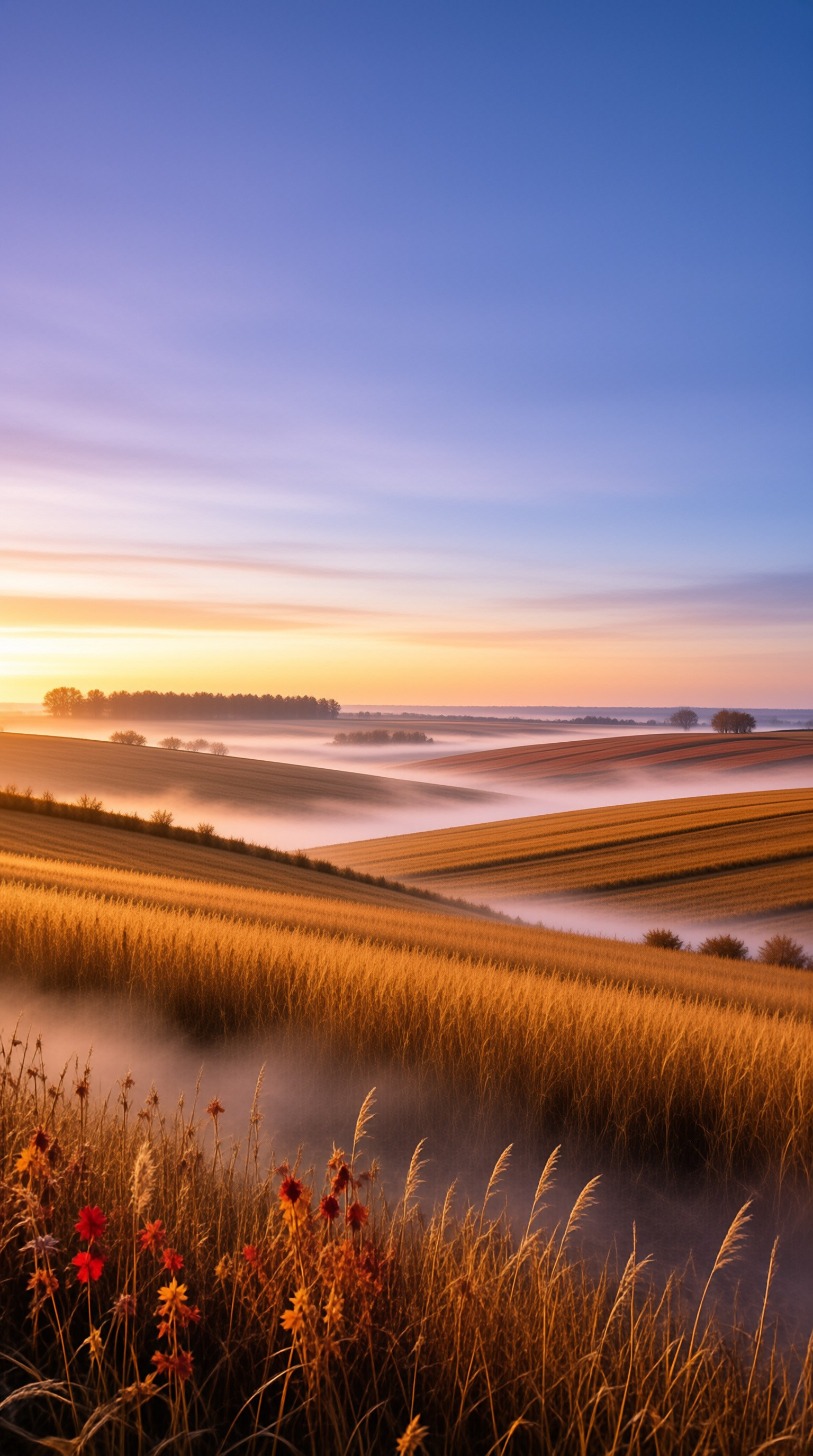 Misty Farmland Sunrise