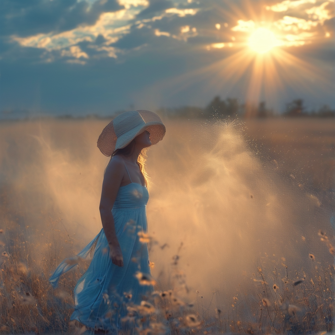 Woman in Field at Sunset
