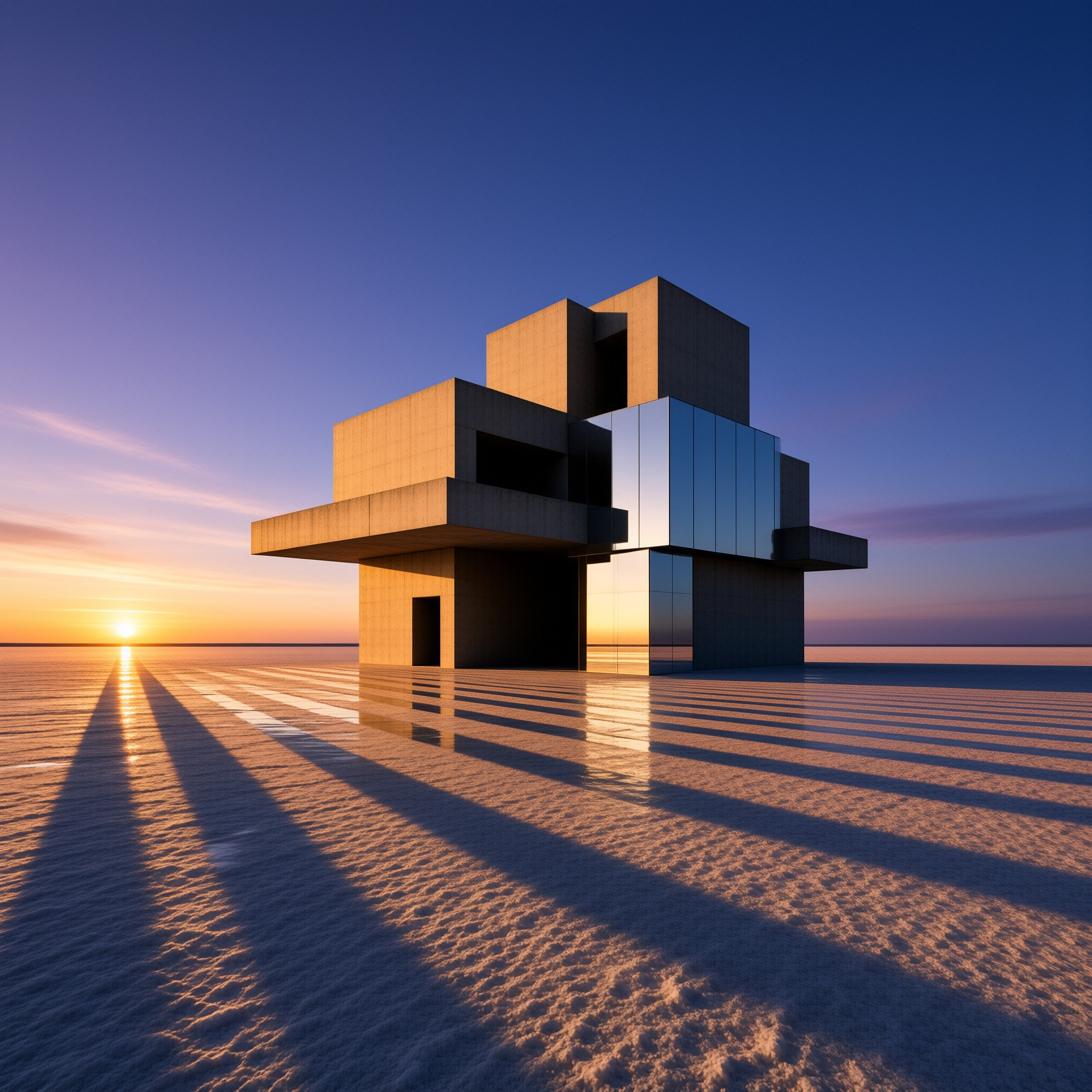 Cubic Pavilion at Sunset