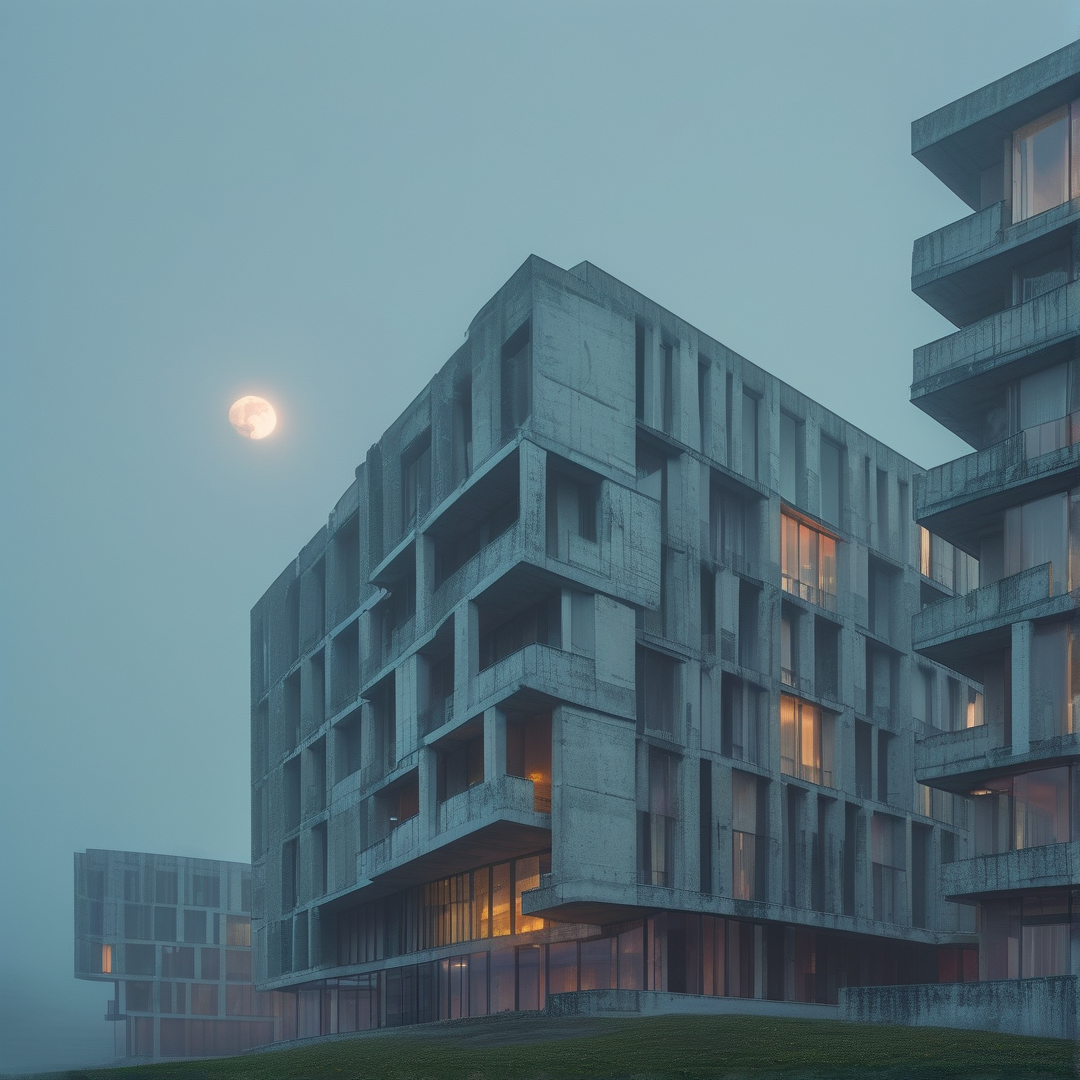 Brutalist Building in Fog