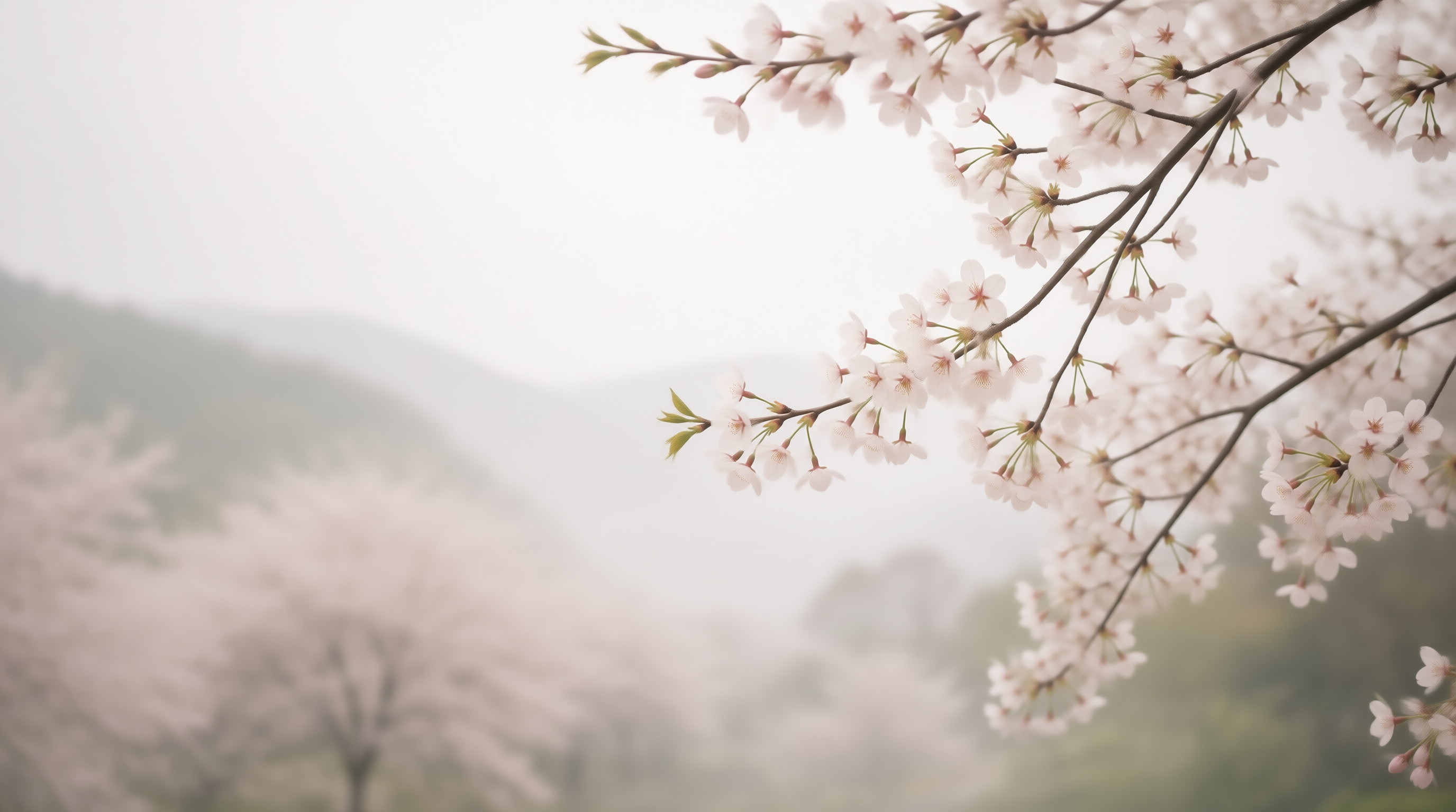 Misty Cherry Blossom Branches
