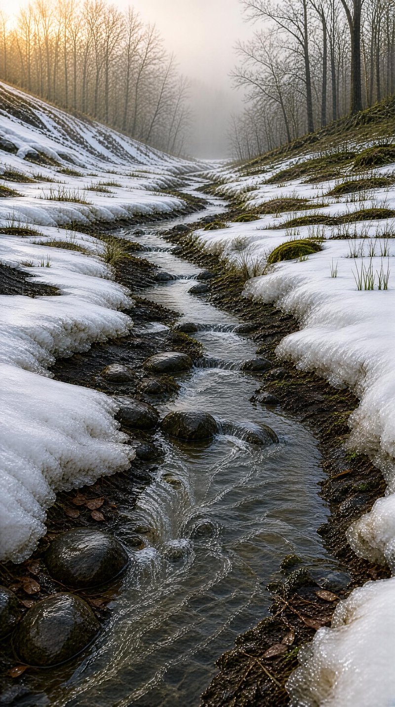 Snowy Stream in Winter