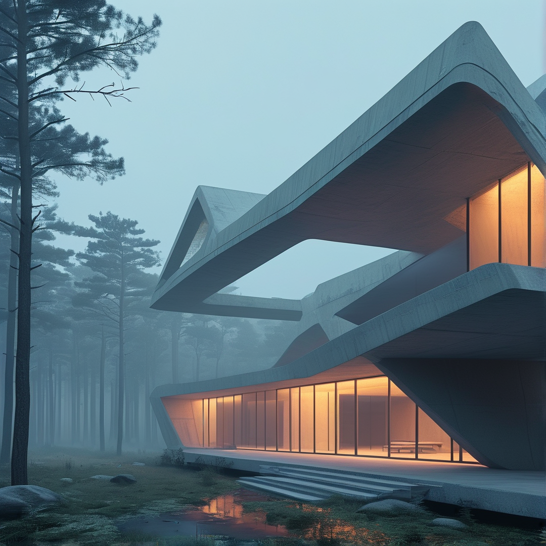 Futuristic Building in Mist