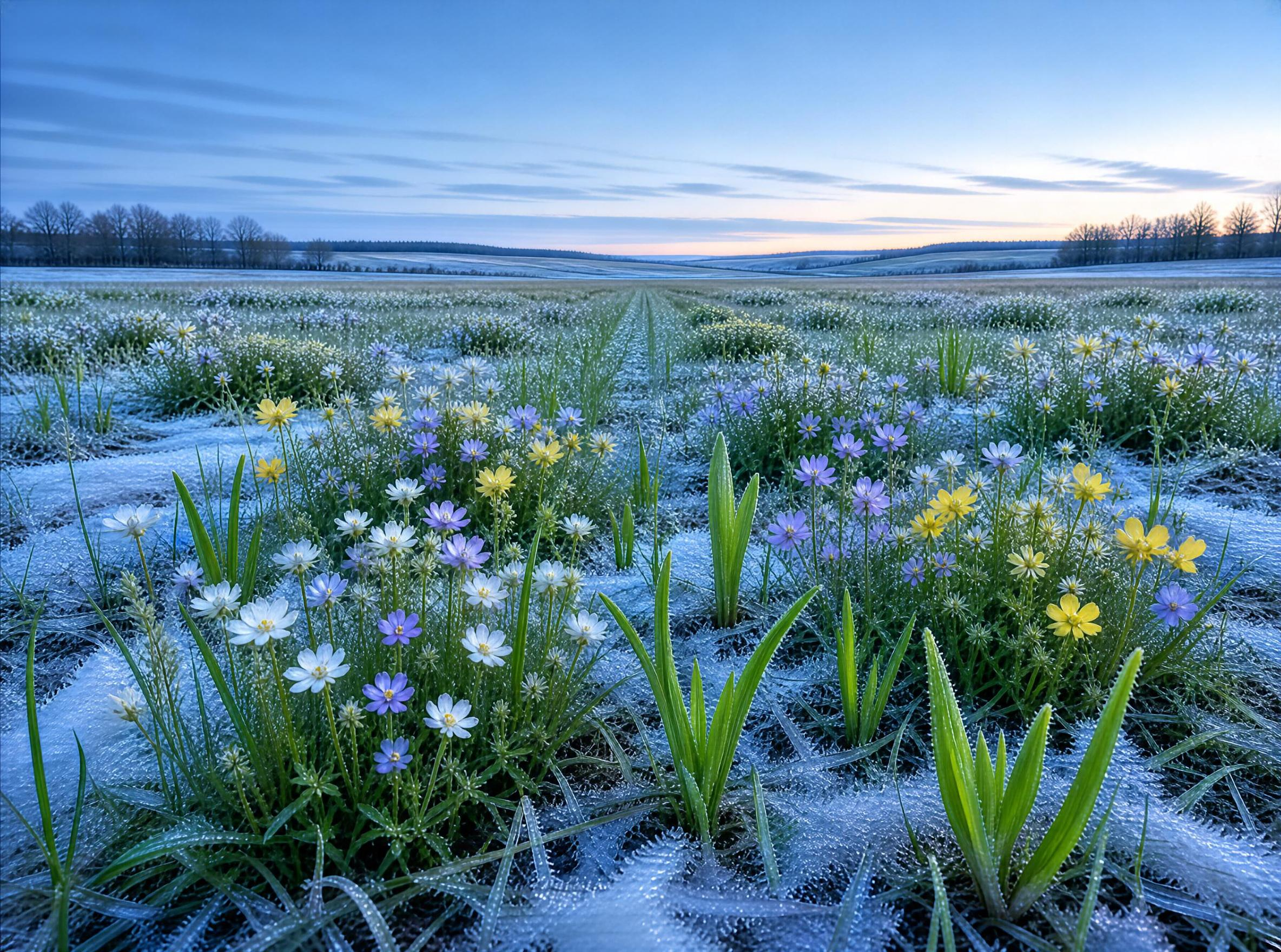 Frosty Meadow with Wildflowers