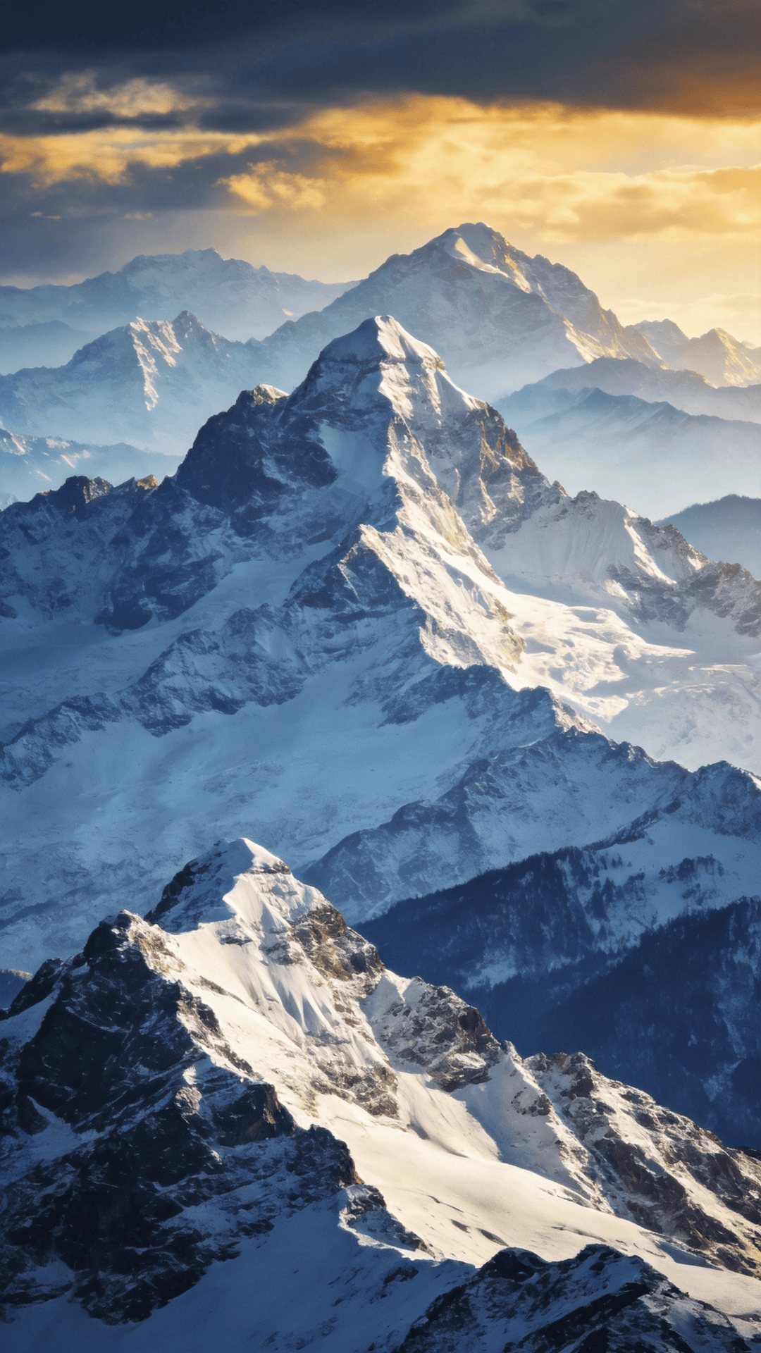 Snow-Capped Peaks Under a Dramatic Sky