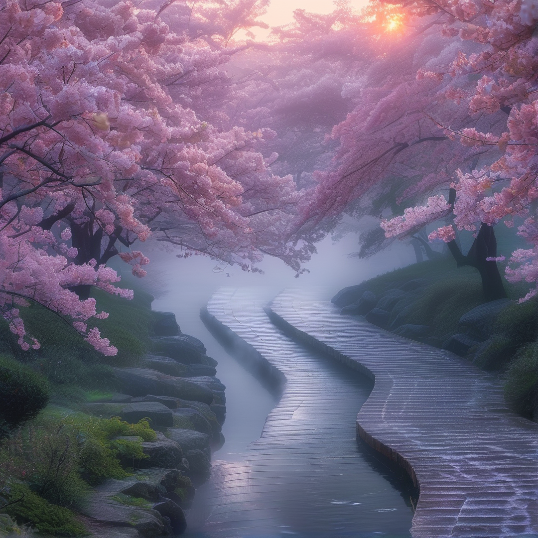 Misty Cherry Blossom Path