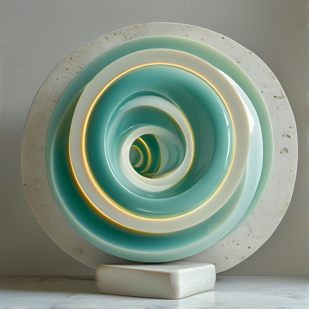 Abstract Teal Spiral Sculpture