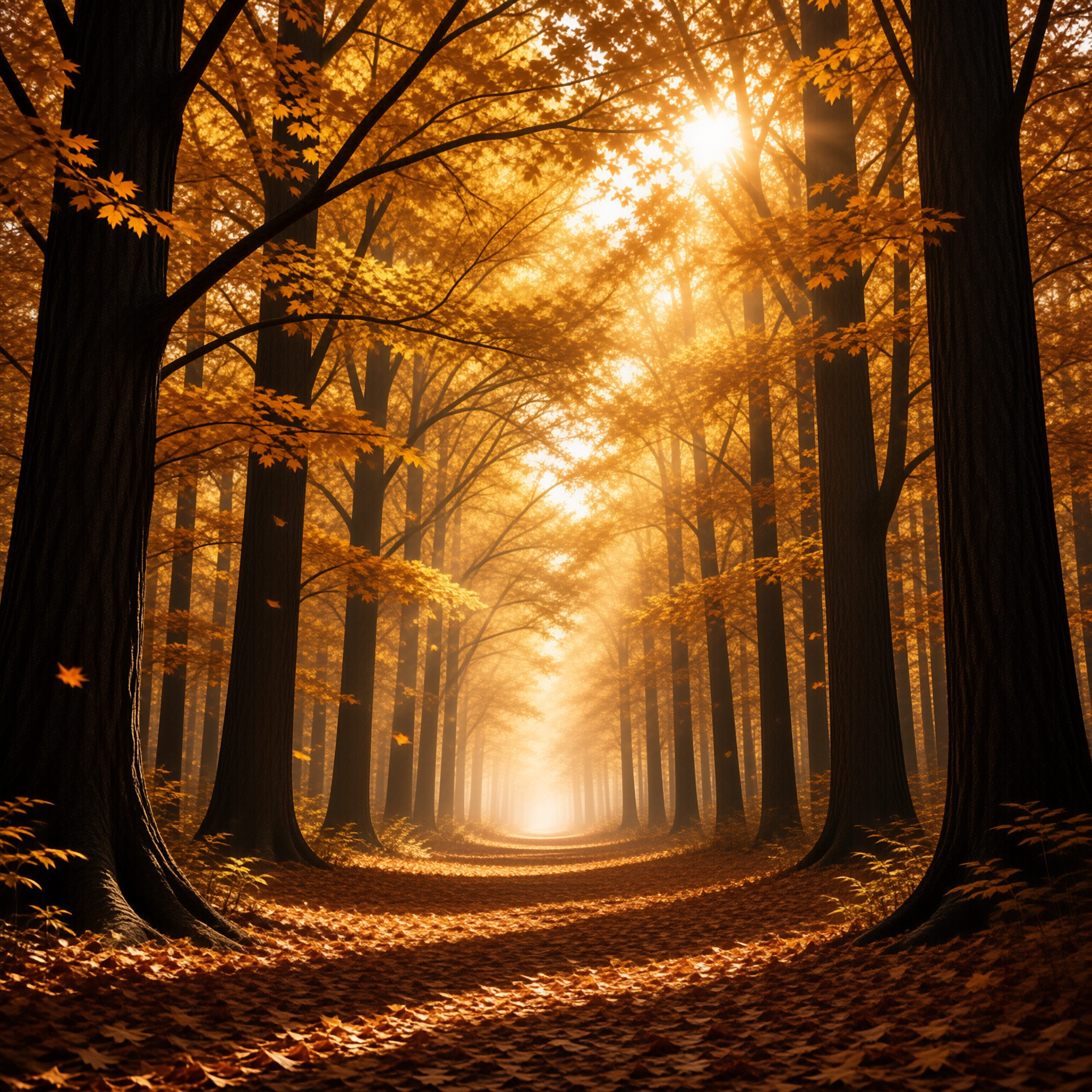 Sunlit Golden Autumn Forest