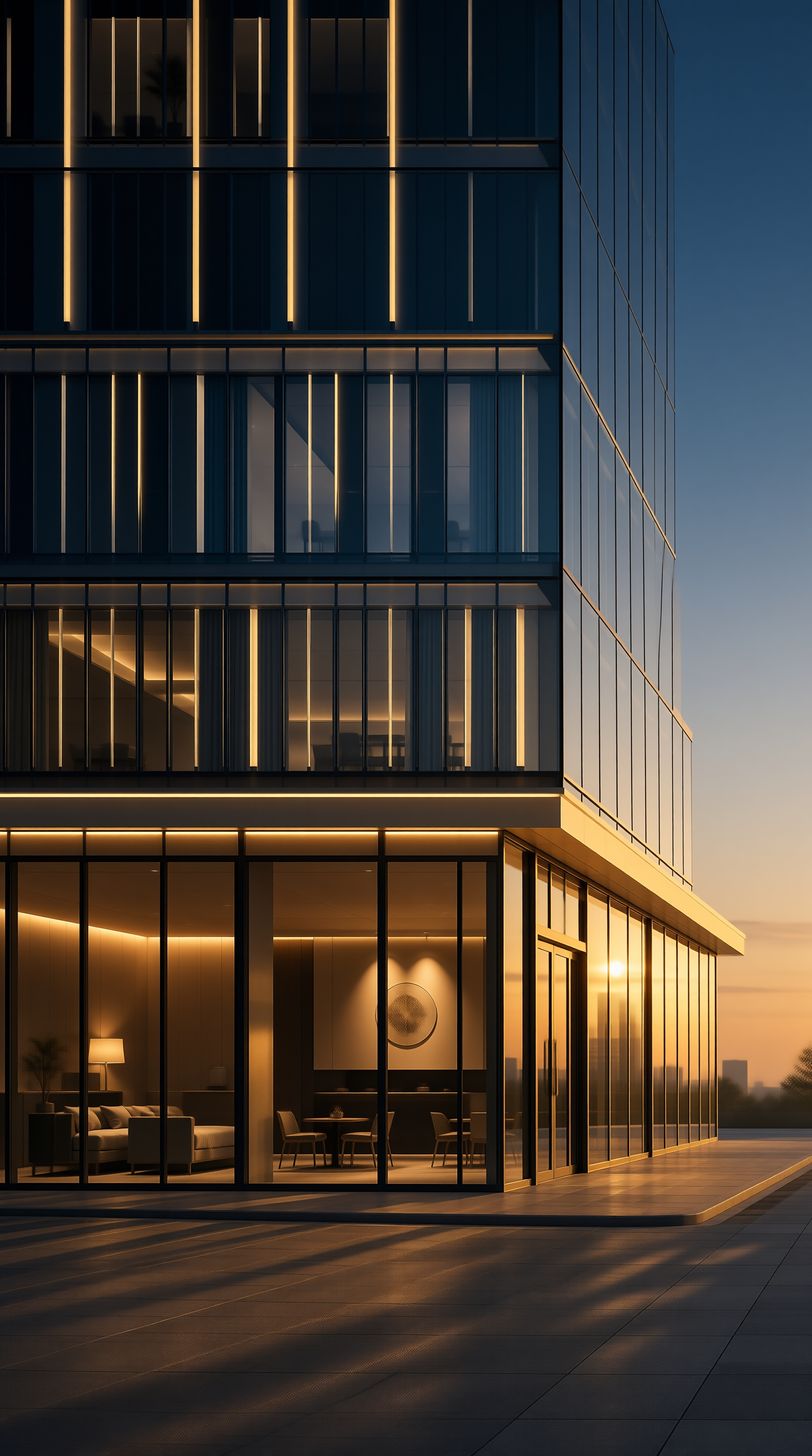 Modern Glass Building at Dusk