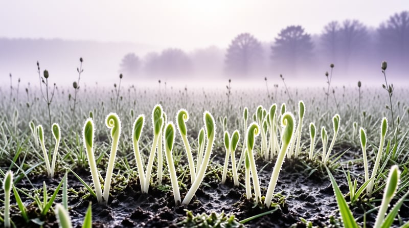 Misty Field with New Sprouts
