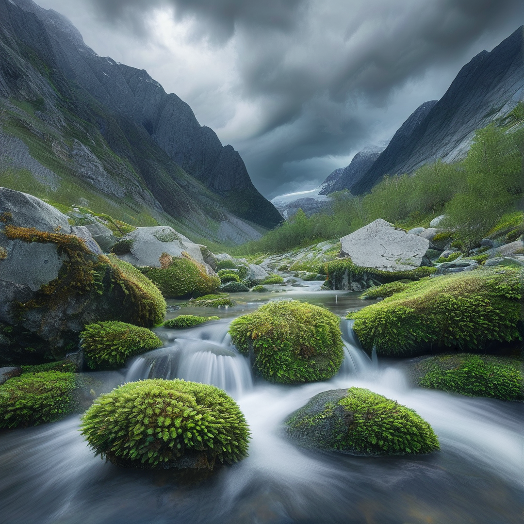 Mossy Rocks in Stream
