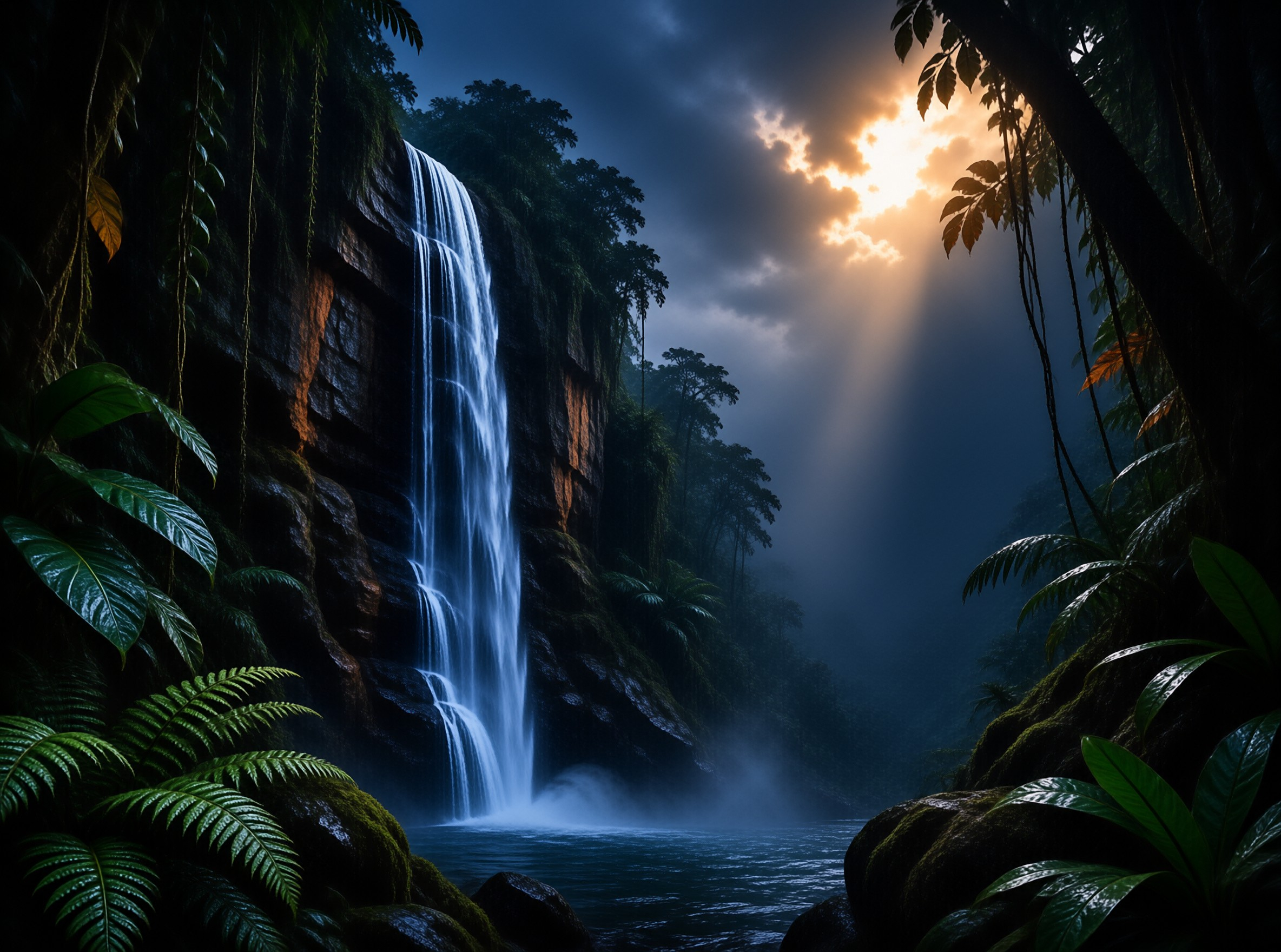 Dramatic Jungle Waterfall
