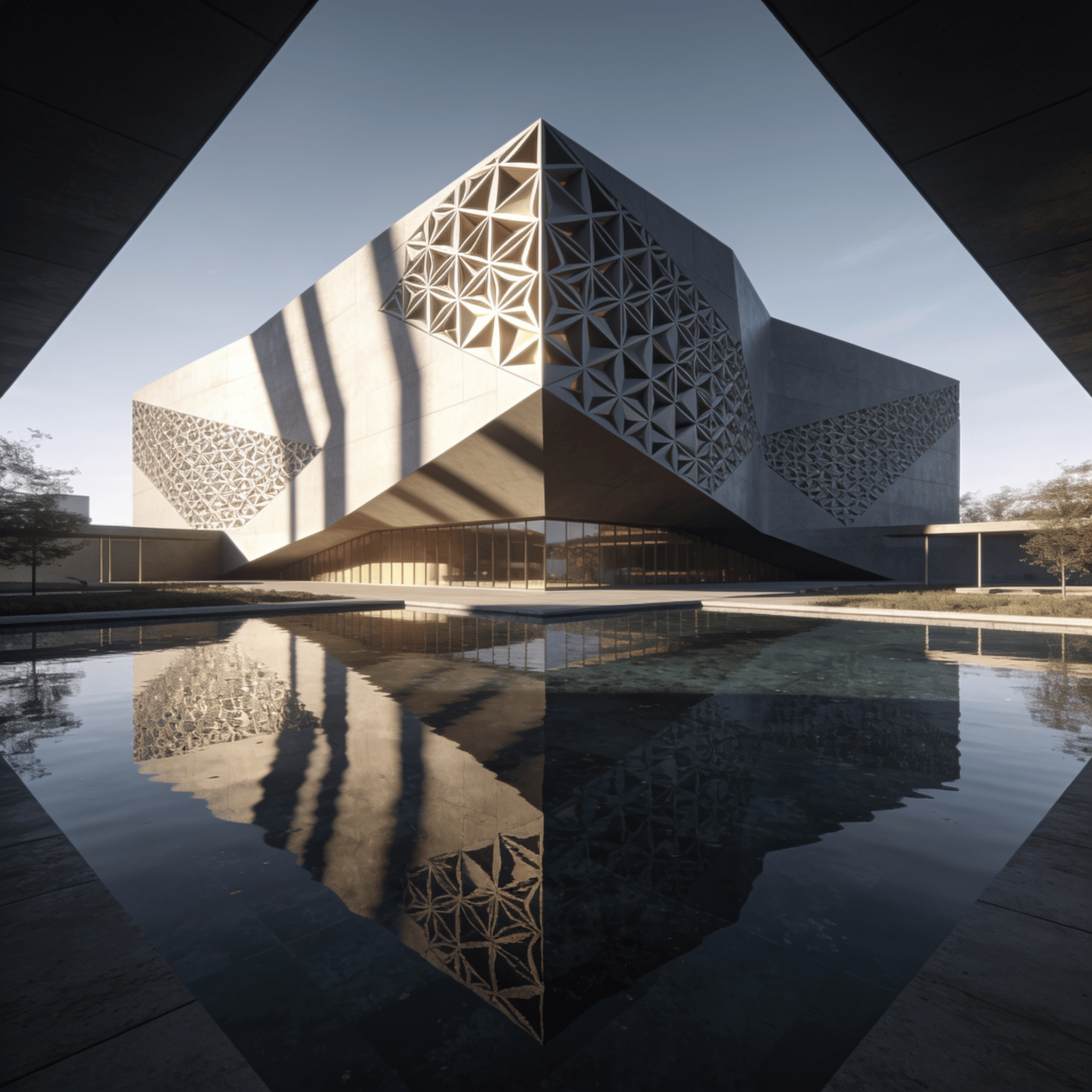 Cultural Center with Parametric Facade — Reflecting Pool