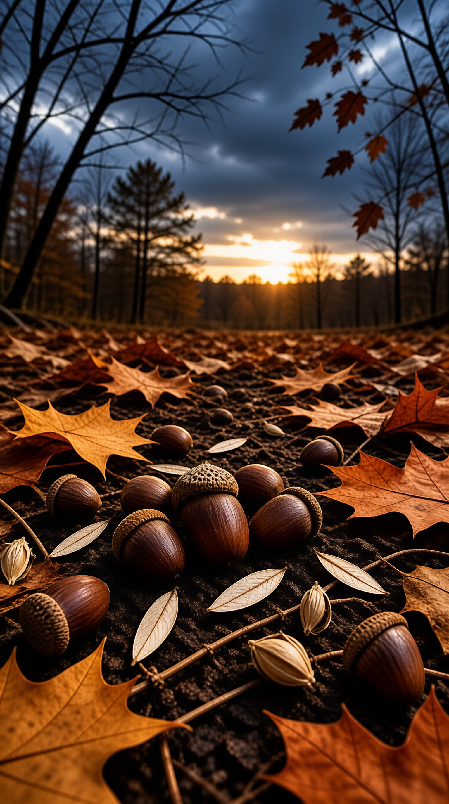 Autumn Acorns and Sunset