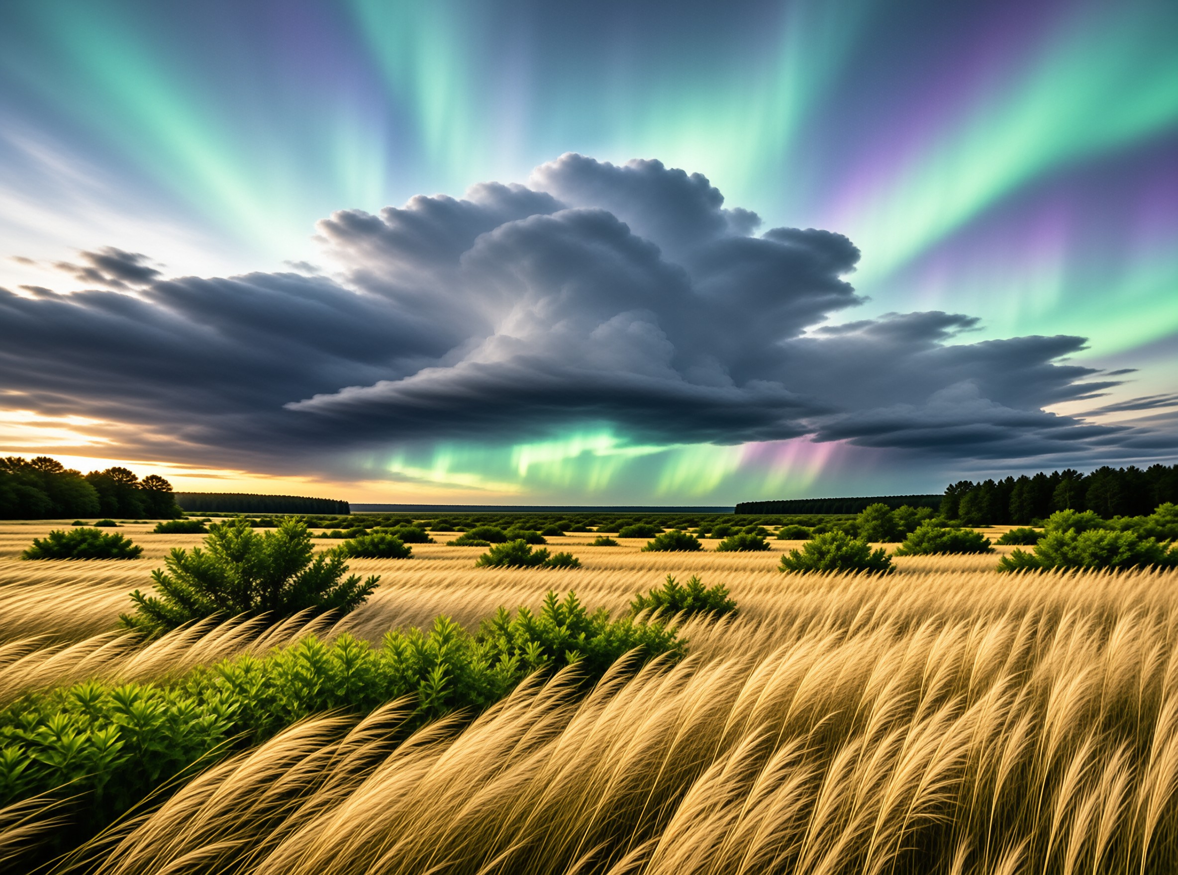 Aurora Over Golden Wheat Field