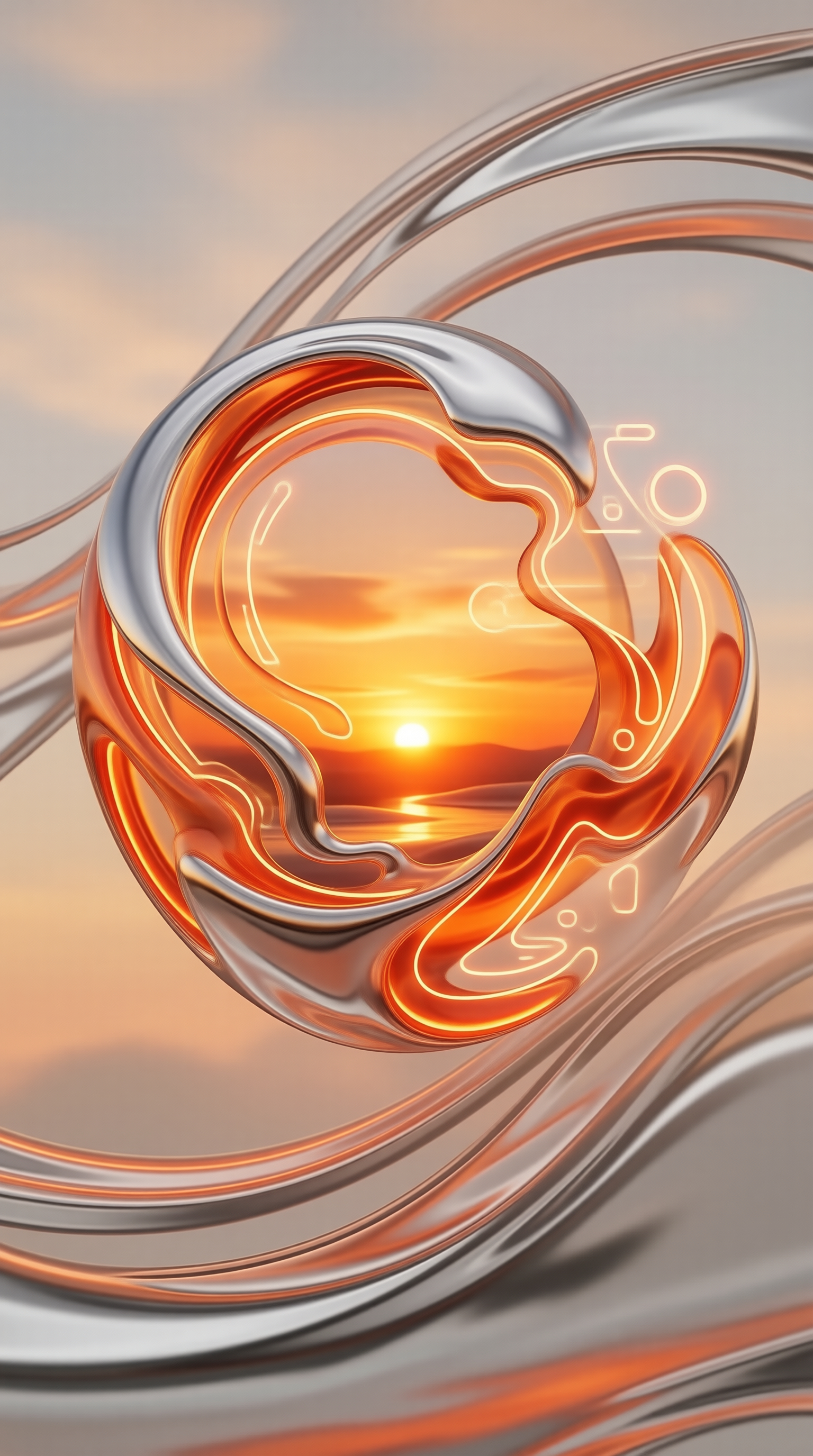 Golden Fluid Sunset Art
