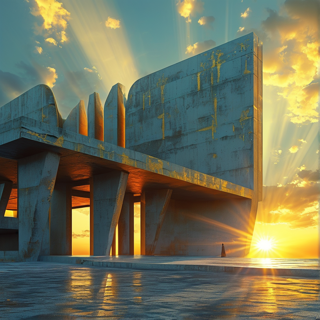 Brutalist Monolith at Sunset
