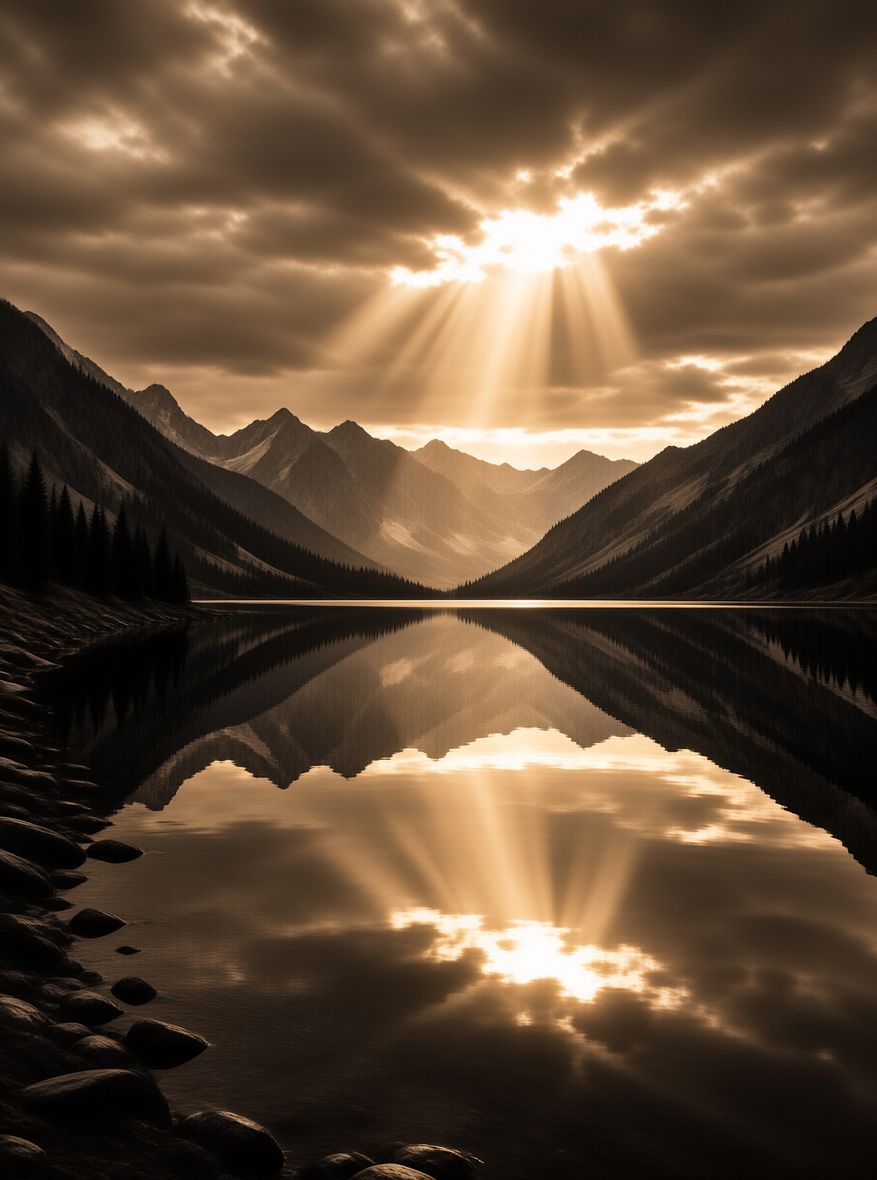 Sunlit Mountain Lake Mirror