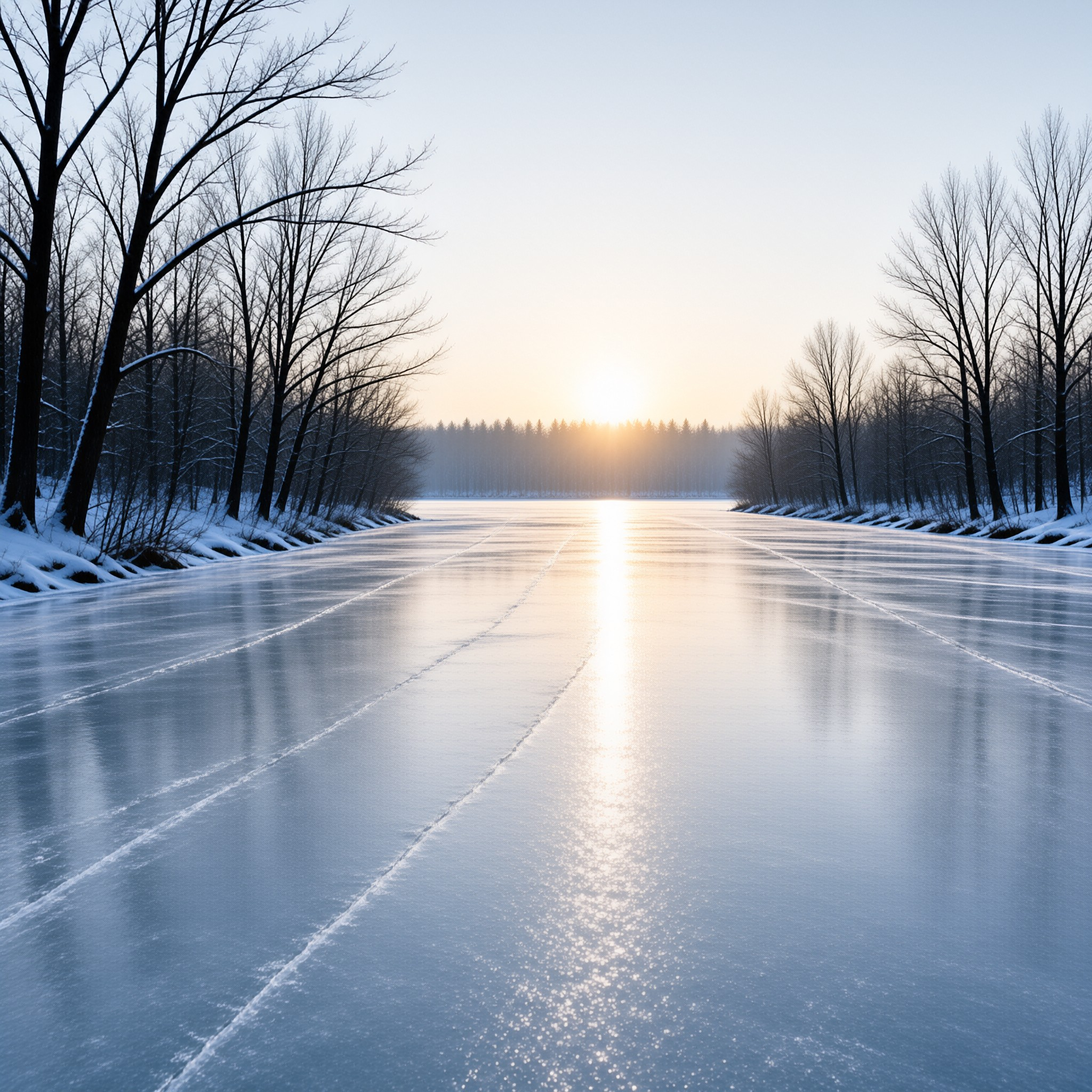 Frozen River at Sunset