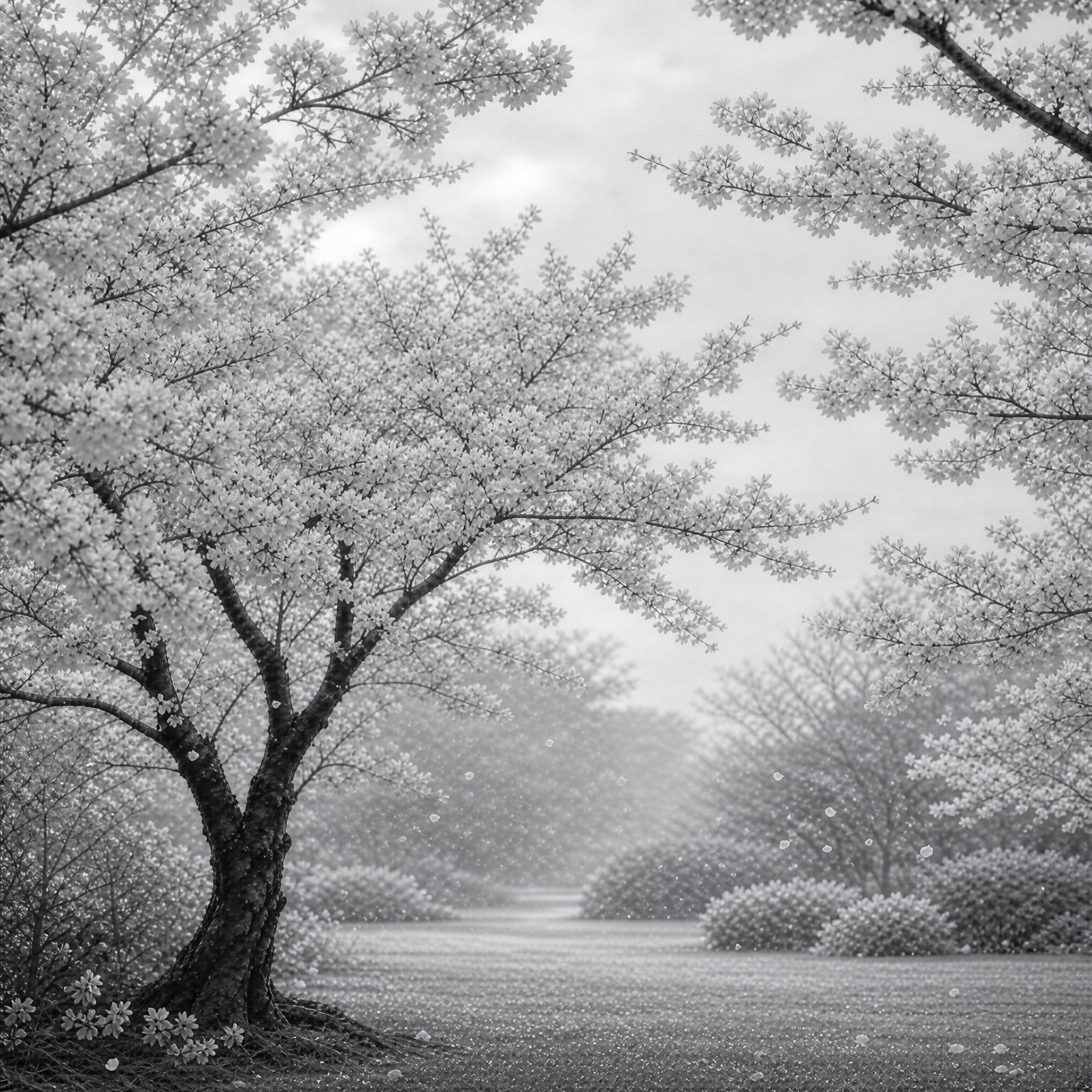 Cherry Blossoms in Monochrome