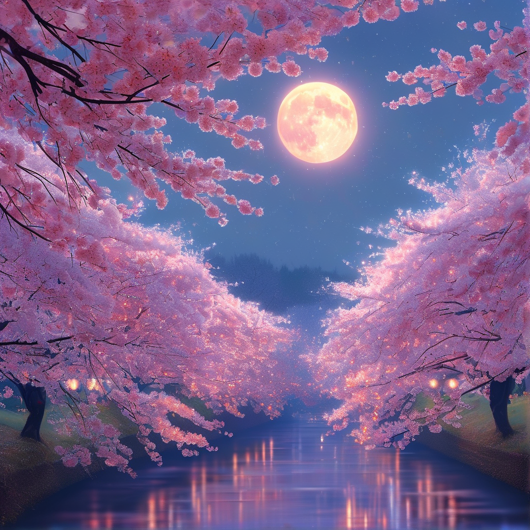 Moonlit Sakura River
