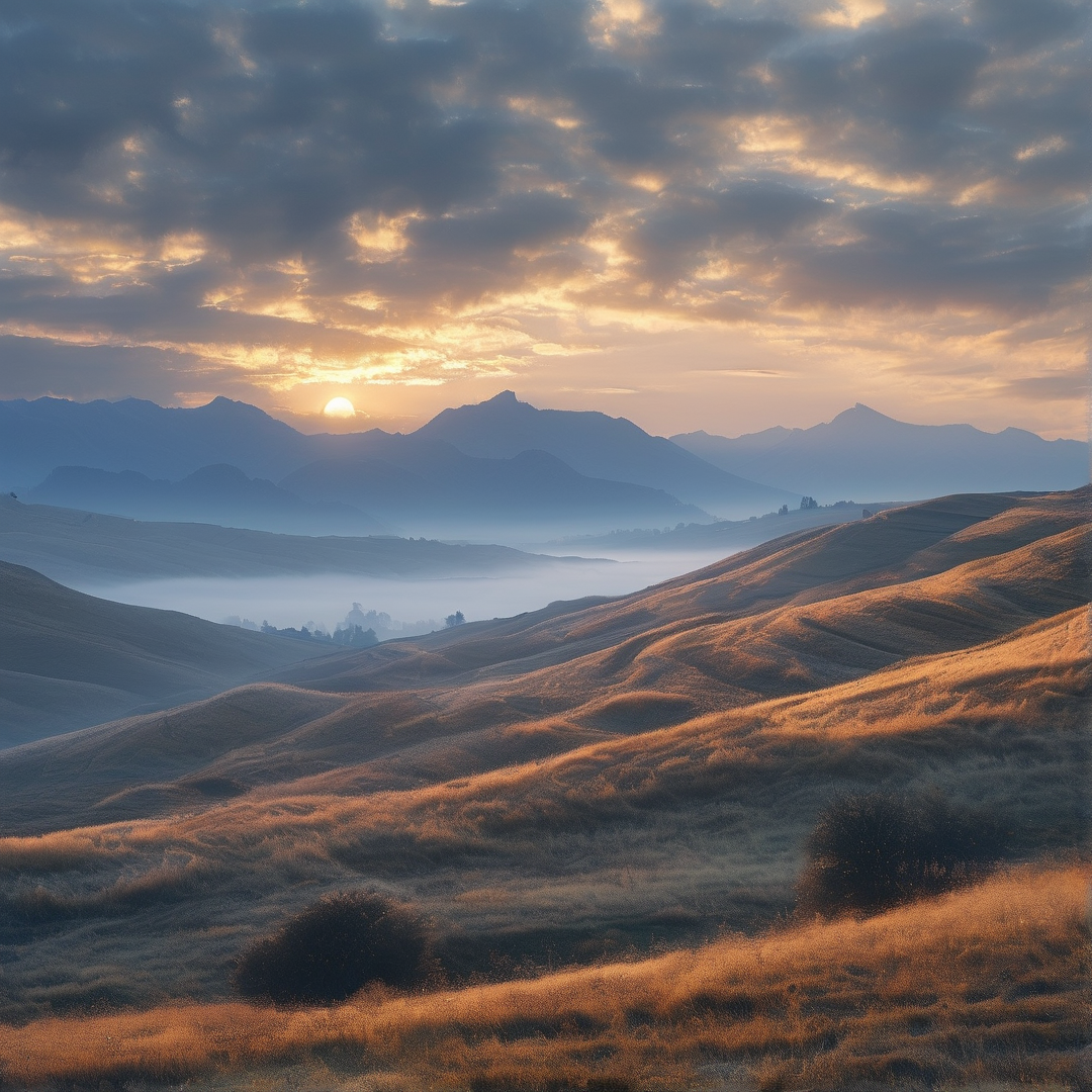 Sunrise Over Rolling Hills