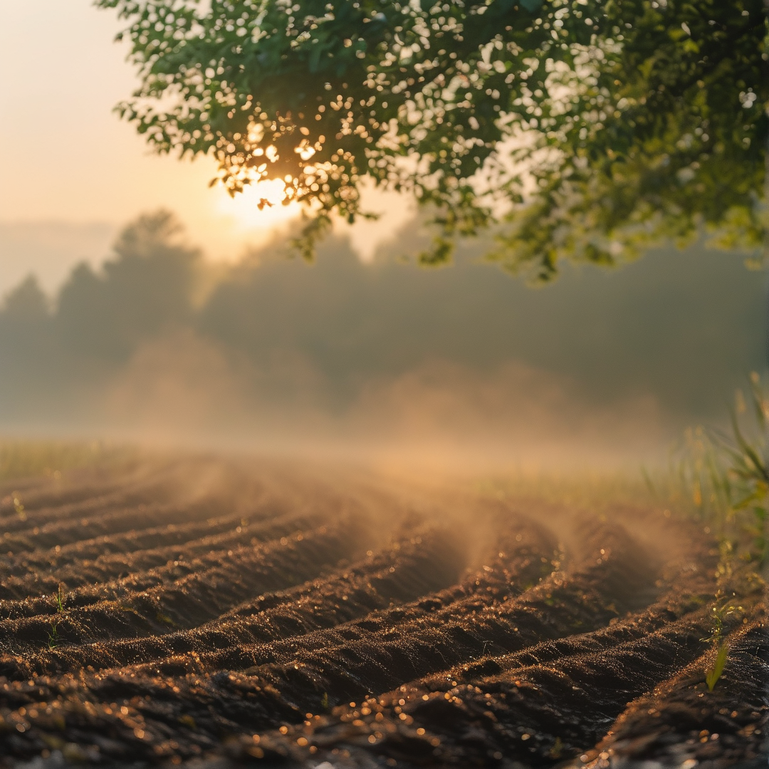 Misty Field at Sunrise