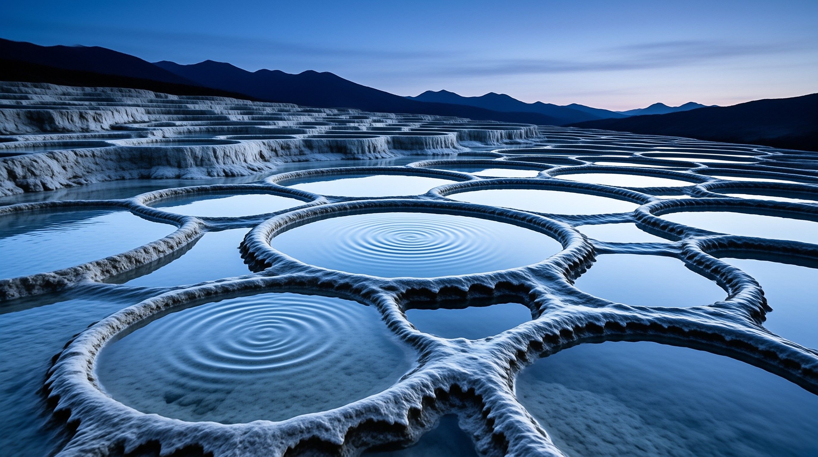 Circular Pools at Dusk
