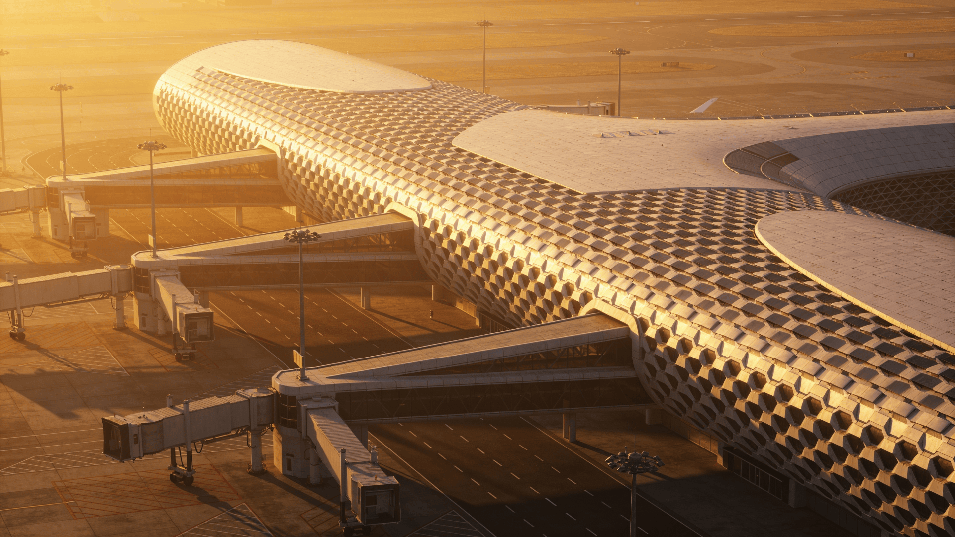 Terminal with Parametric Facade — Golden Sunset