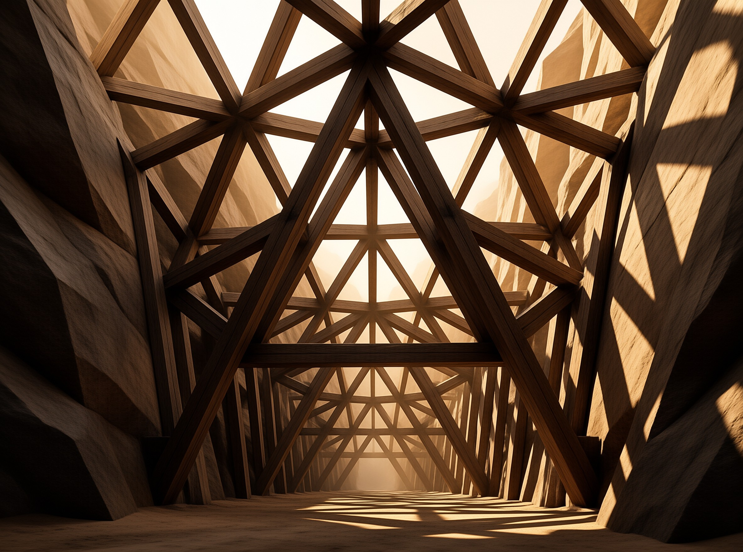 Sunlit Wooden Corridor