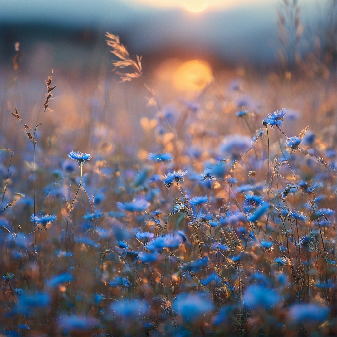 Blue Flowers in Golden Light