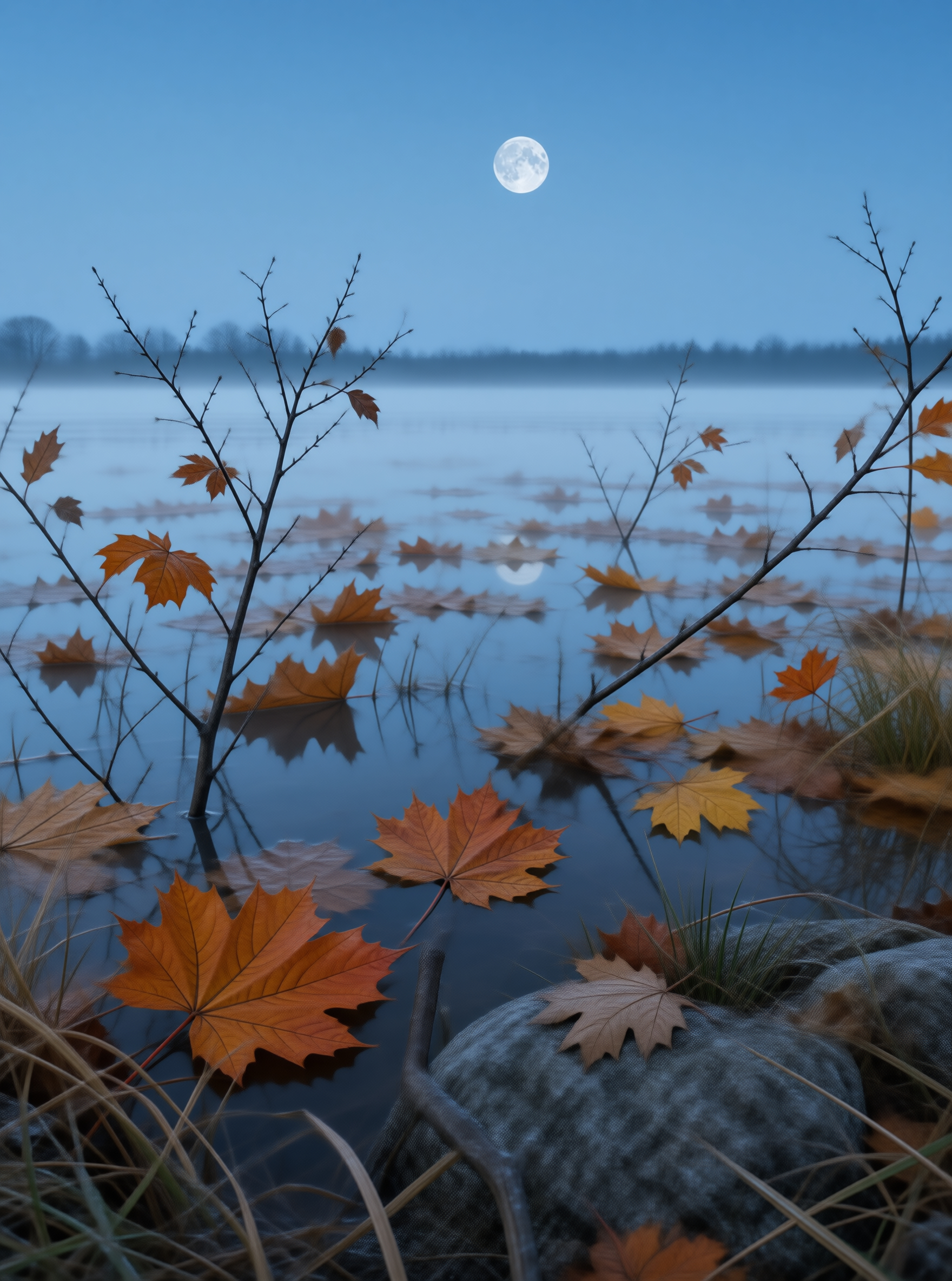 Autumn Moon on Misty Lake