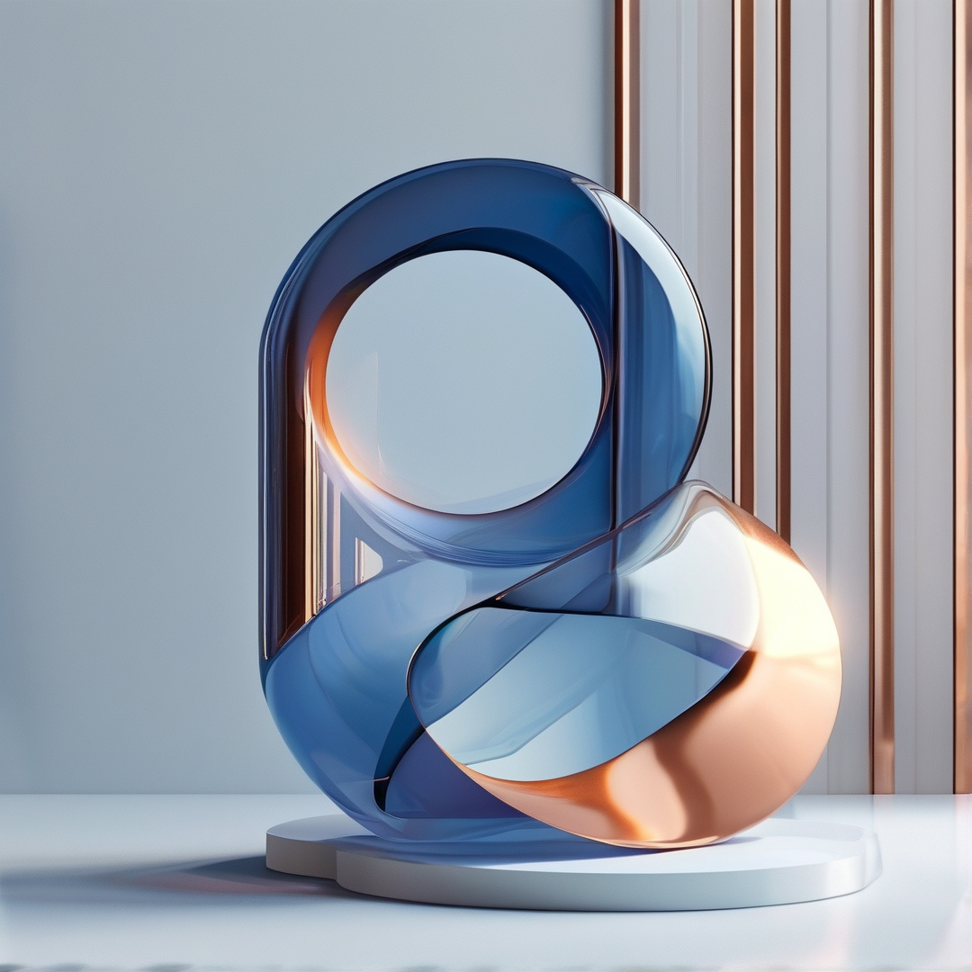Abstract Blue Glass Sculpture