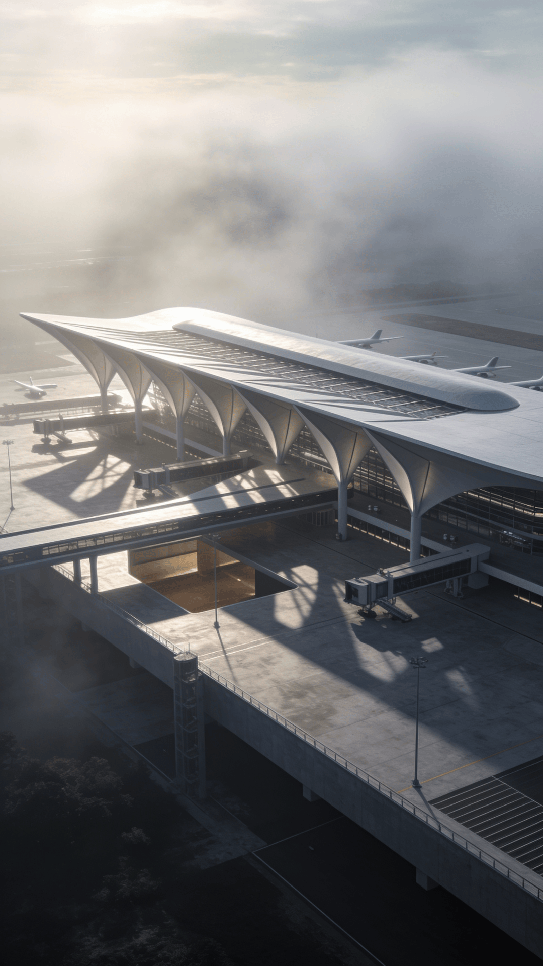 Terminal with Tensile Structure — Foggy Morning