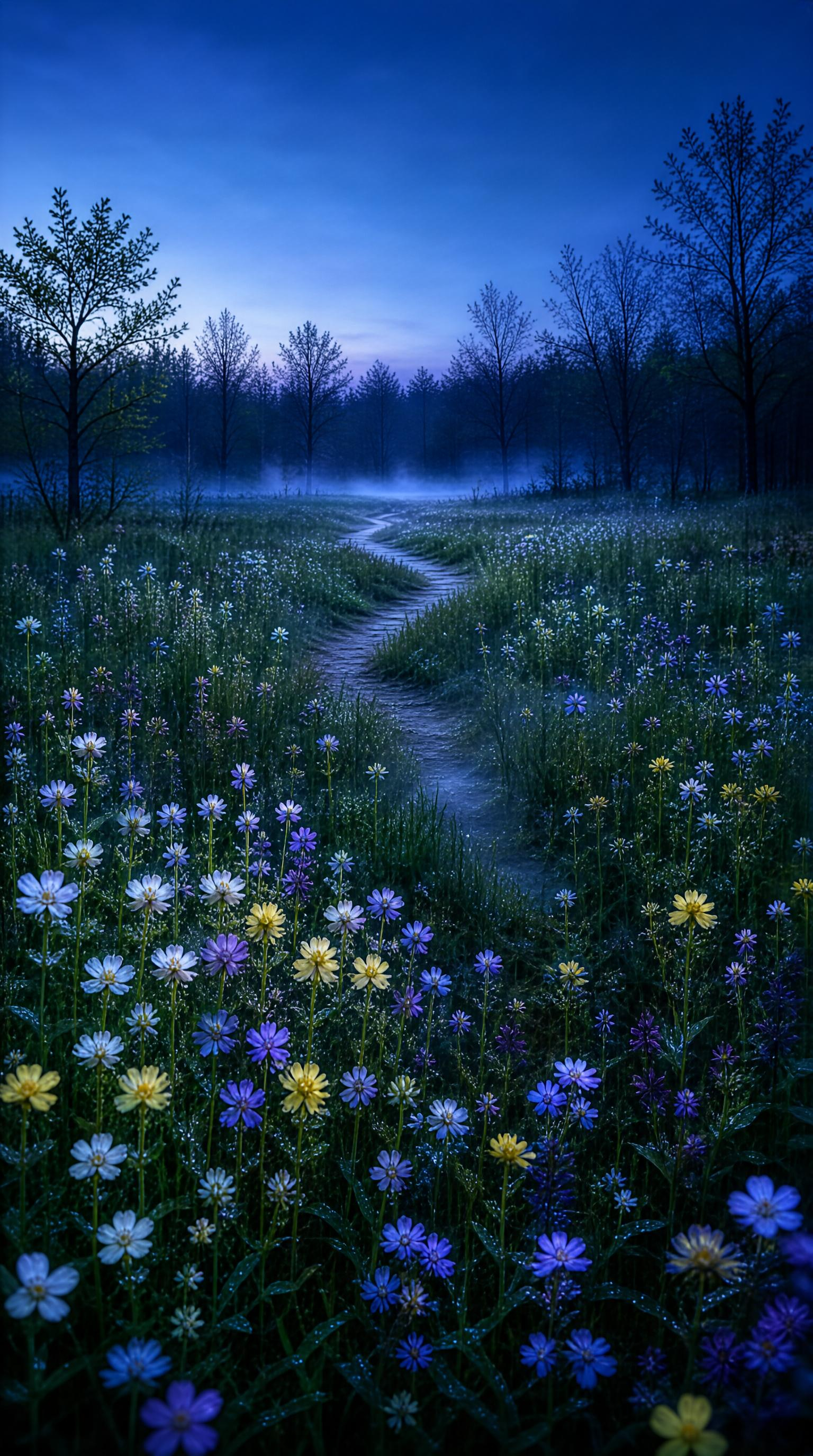 Misty Forest Path at Dawn