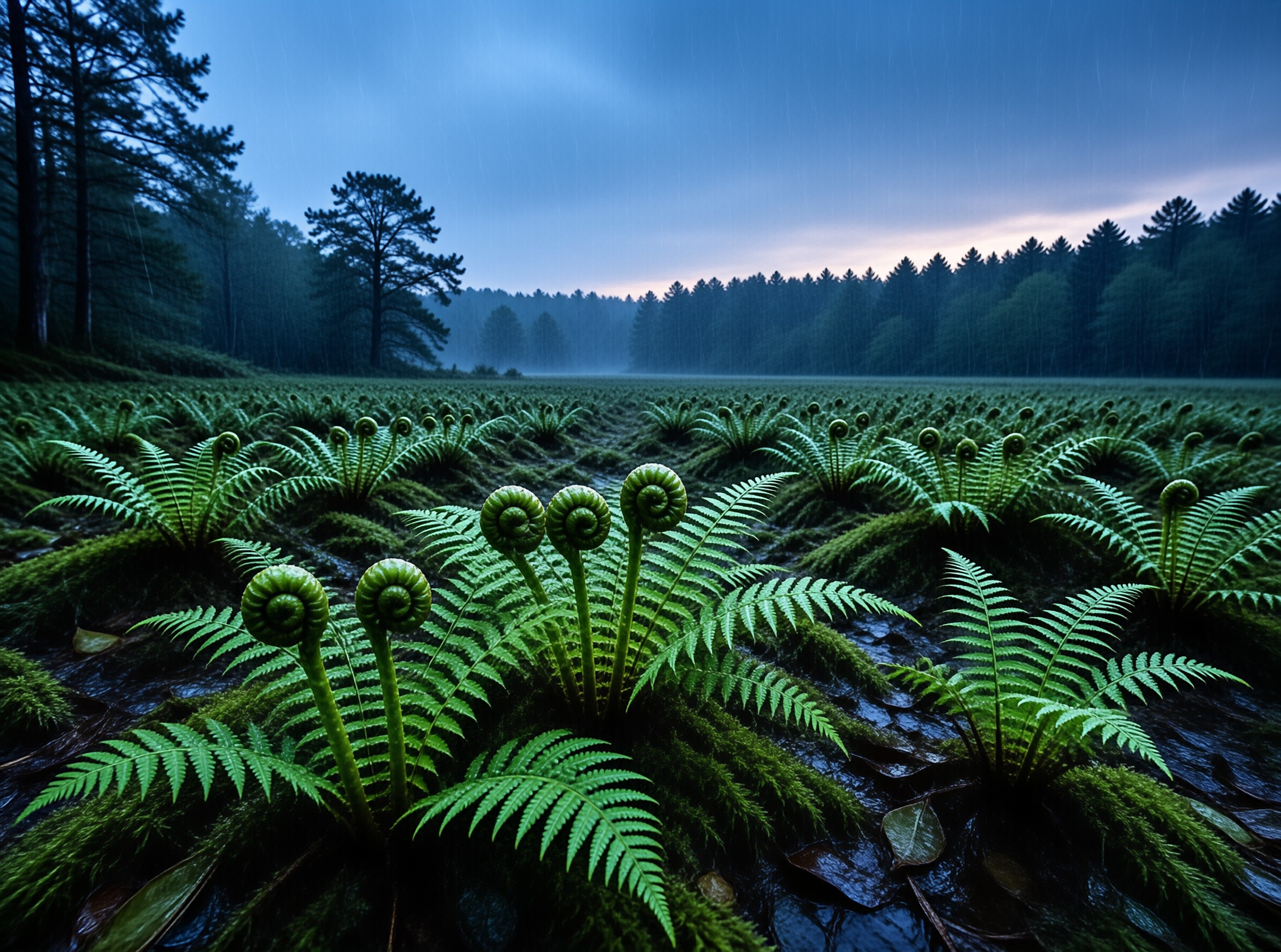 Ferns in Rainy Forest