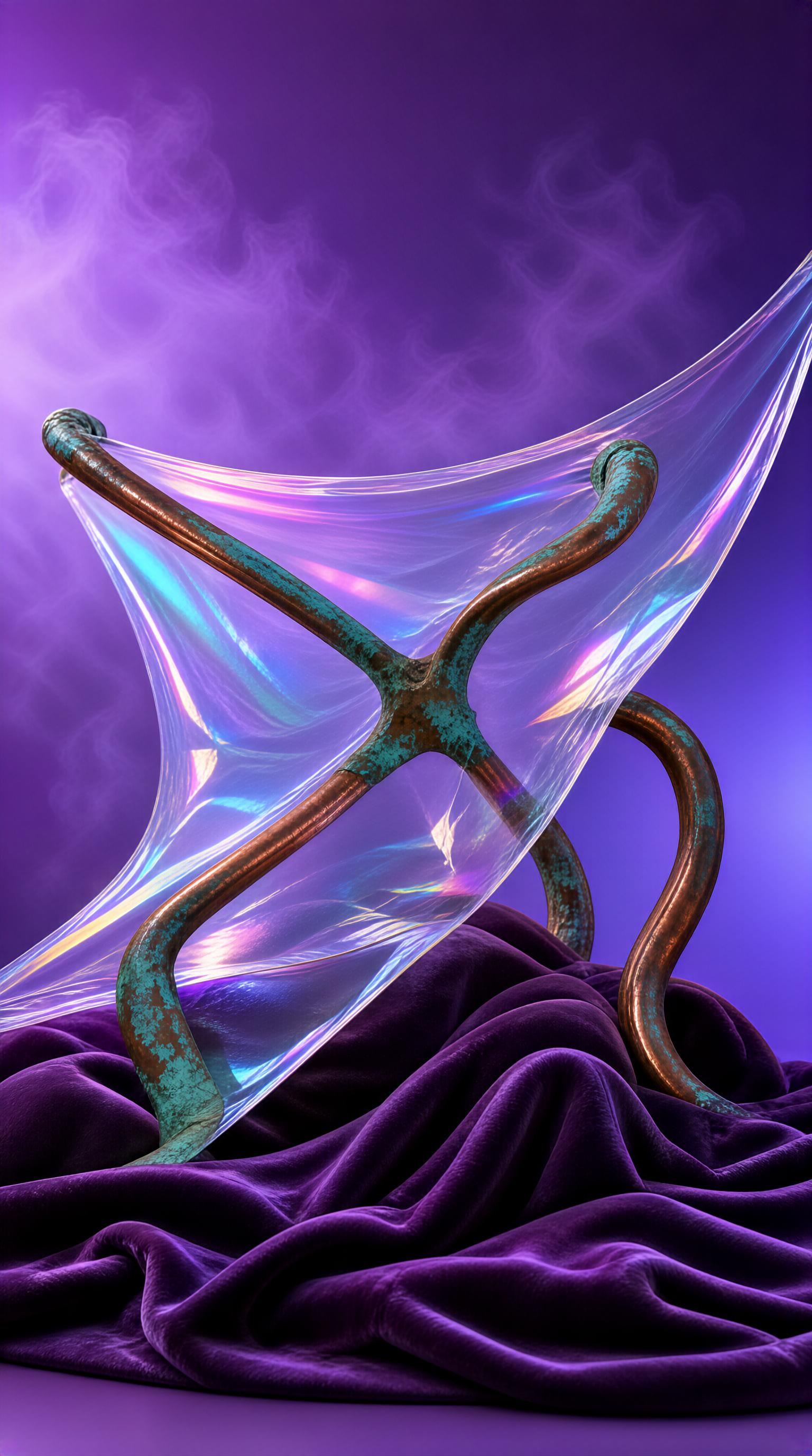 Metallic Structure with Transparent Membrane on Purple Velvet
