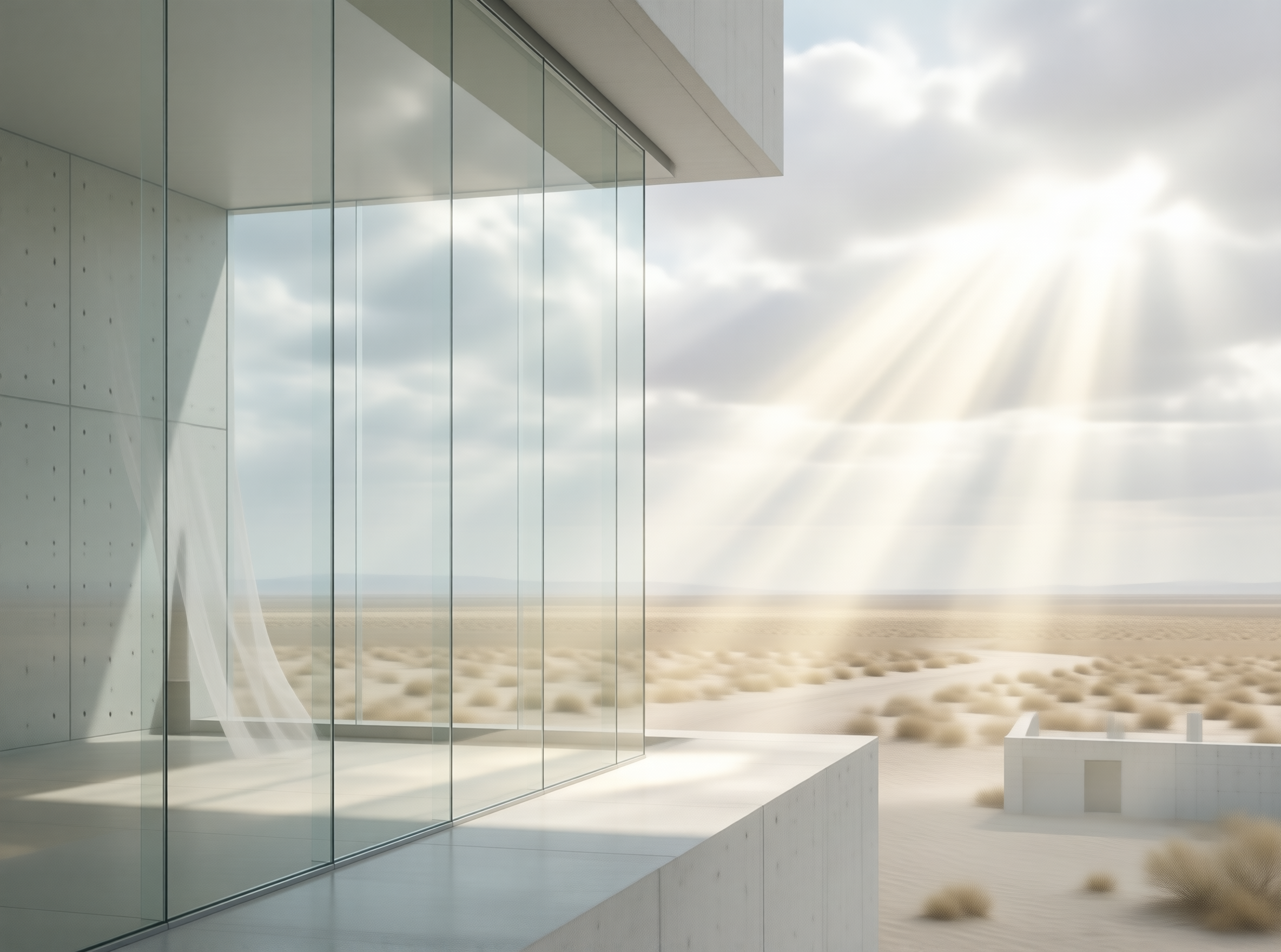 Glass Pavilion in Desert Light