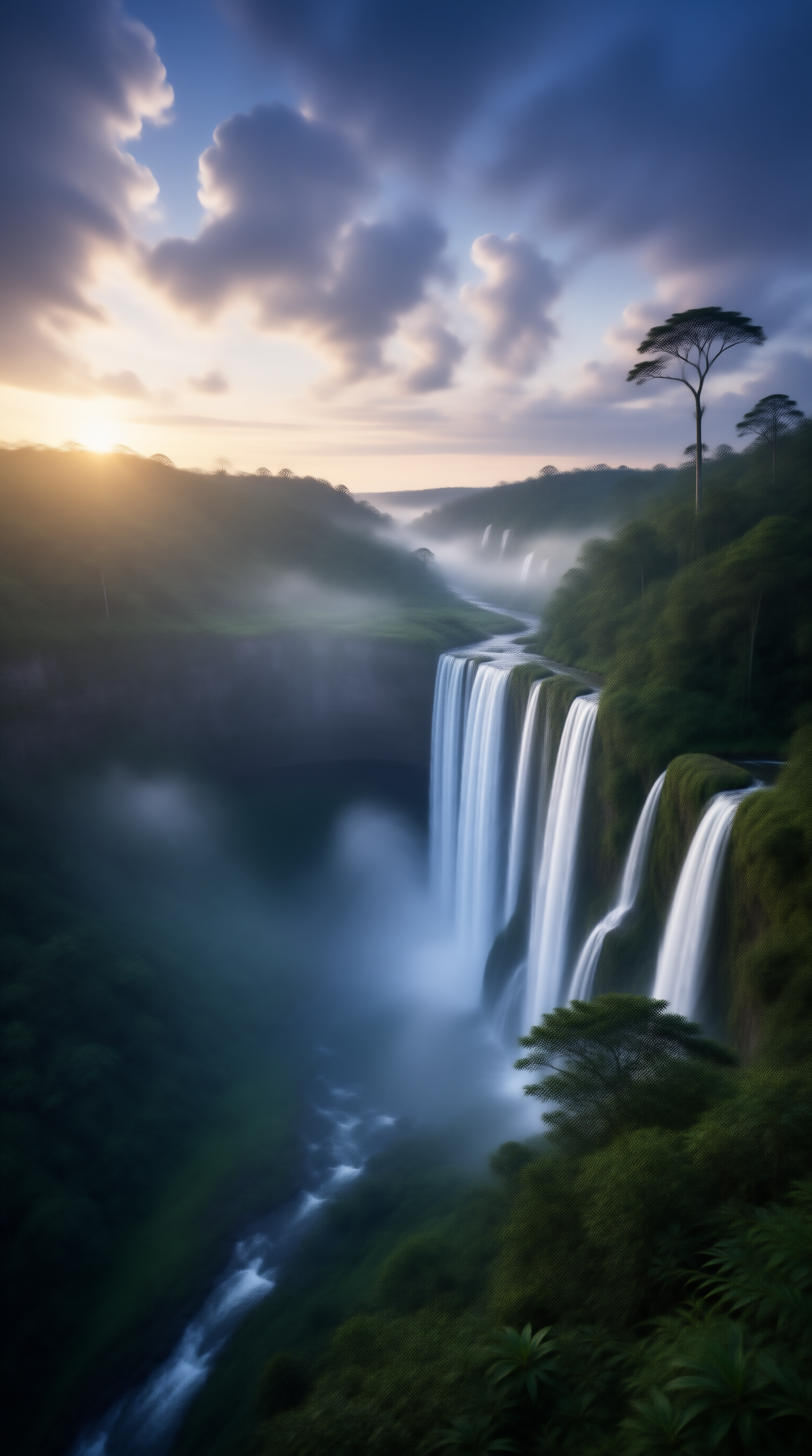 Misty Waterfall at Dawn