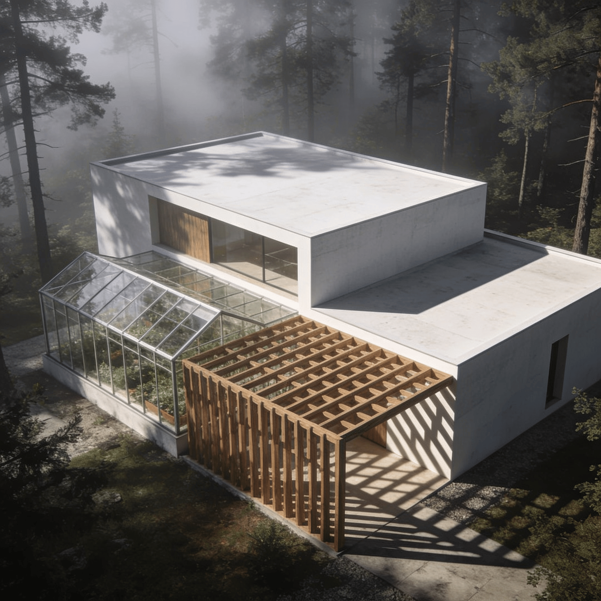 Greenhouse with Wooden Lattice — Misty Forest